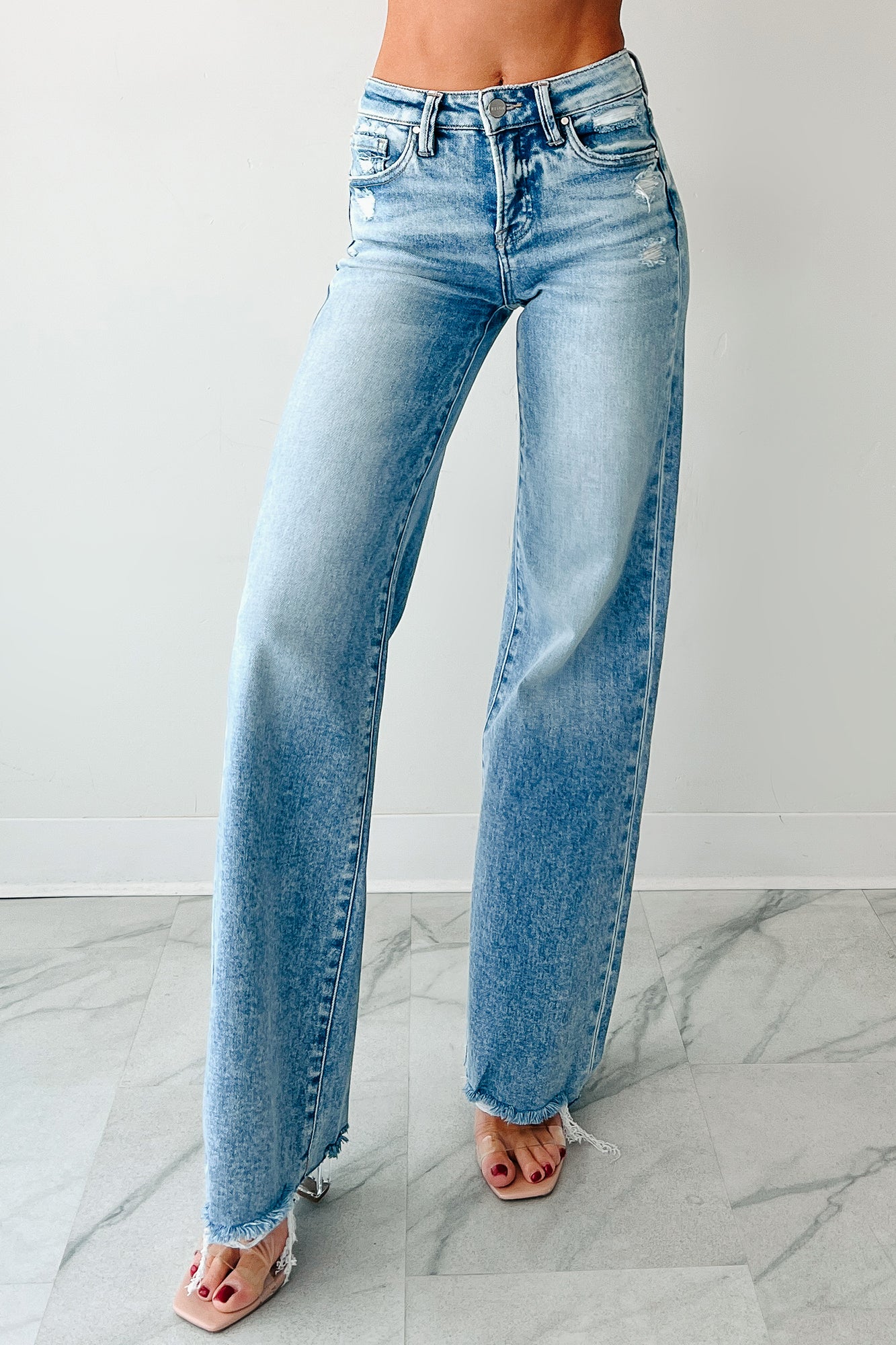 Calgary Mid Rise Wide Leg Risen Tummy Control Jeans (Light)-The Formal Wear