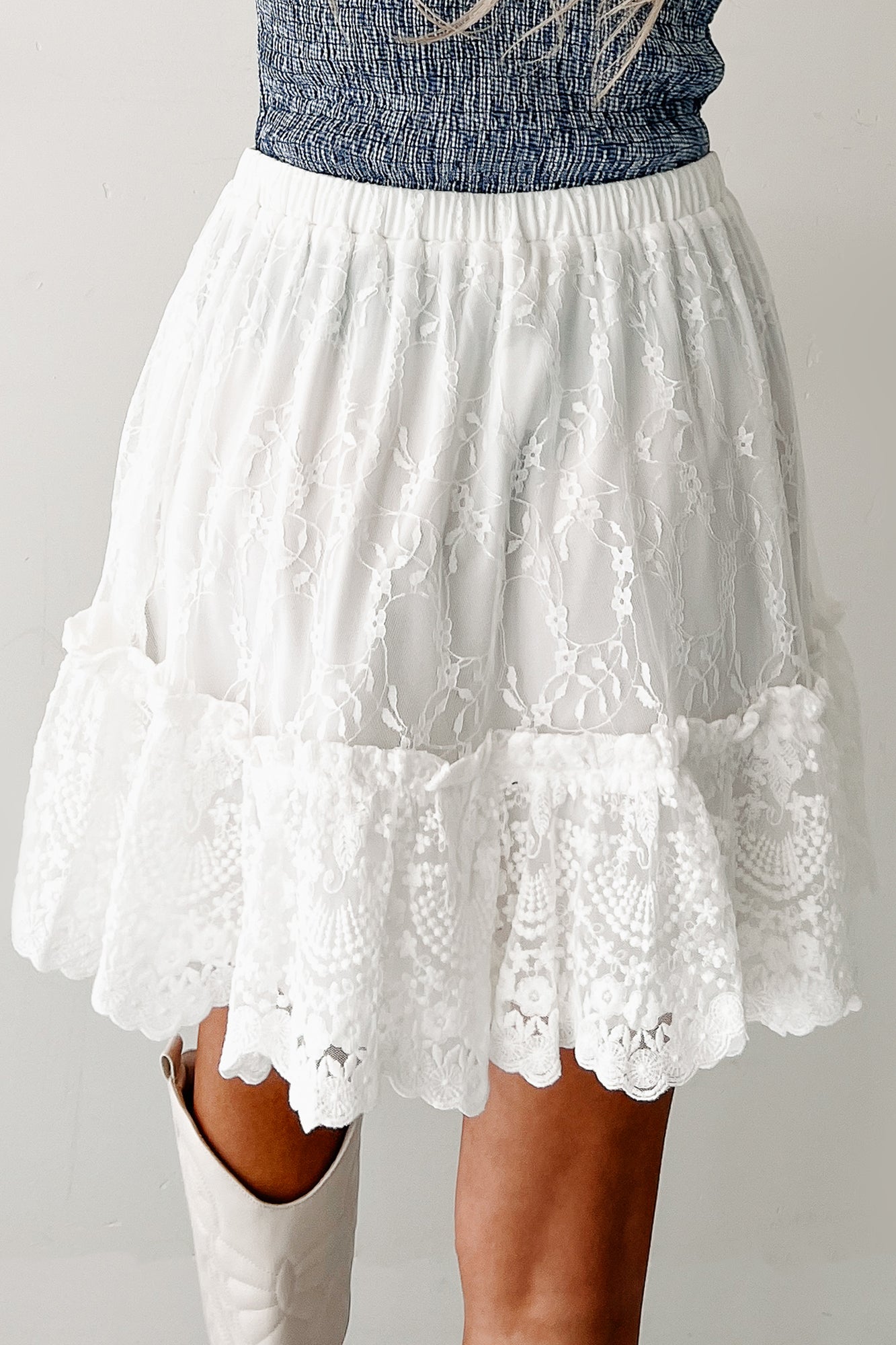 Petals Please Floral Lace Mini Skirt (Ivory)-The Formal Wear