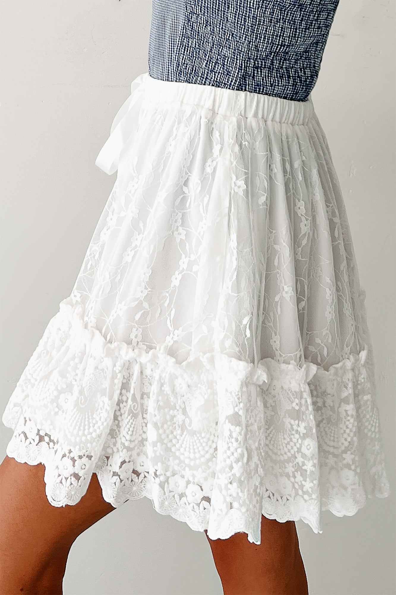 Petals Please Floral Lace Mini Skirt (Ivory)-The Formal Wear