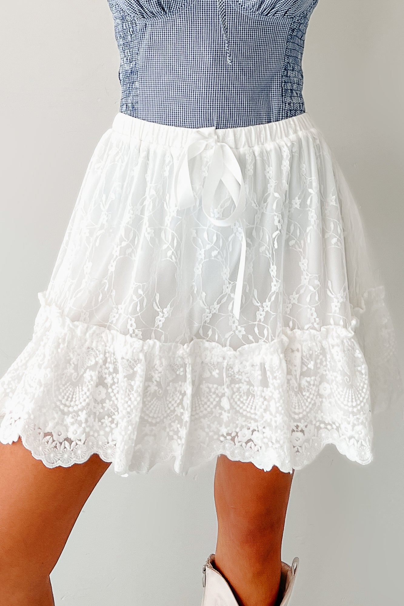 Petals Please Floral Lace Mini Skirt (Ivory)-The Formal Wear