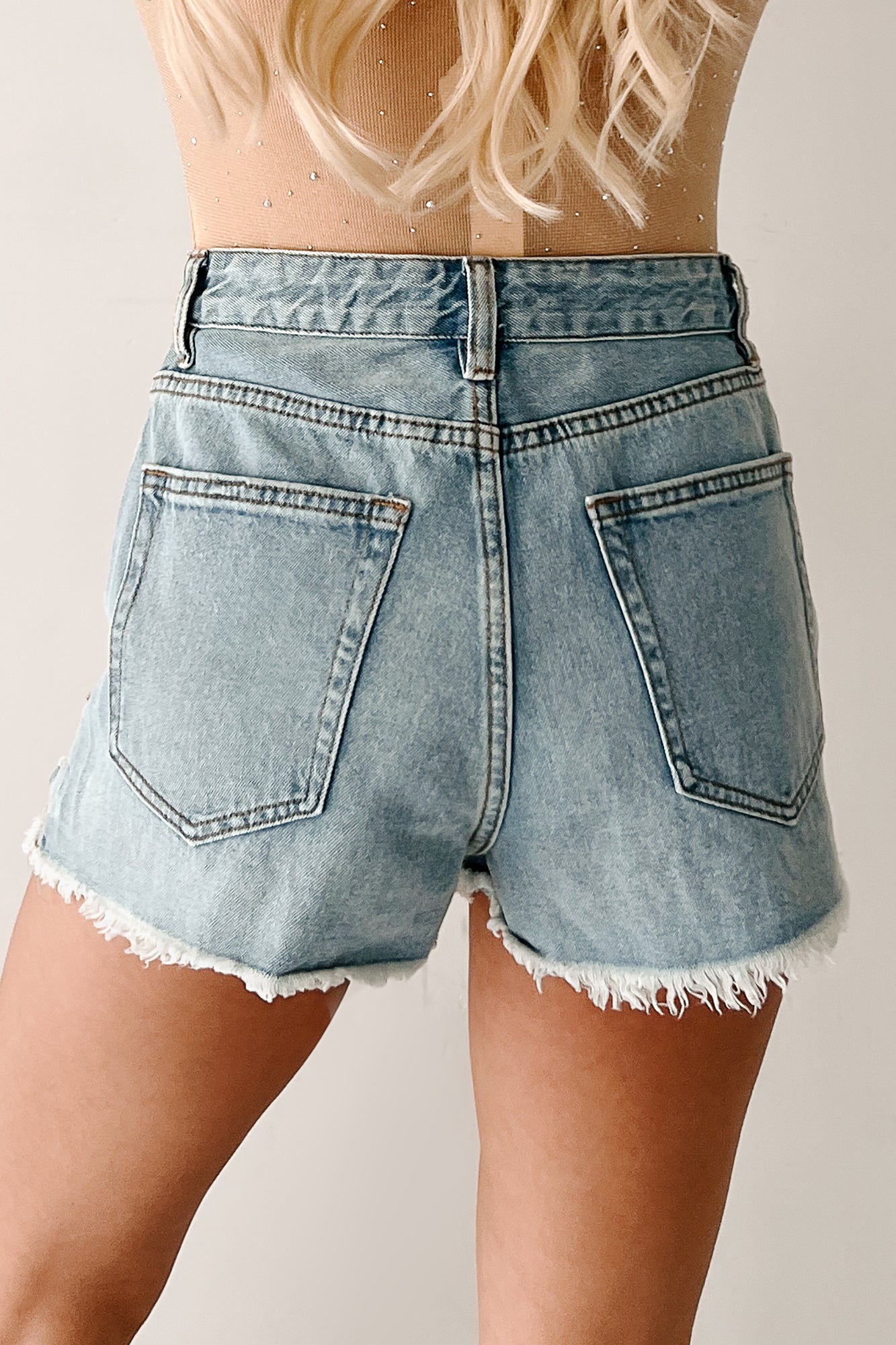 Ingrid High Rise Distressed Denim Shorts (Light)-The Formal Wear