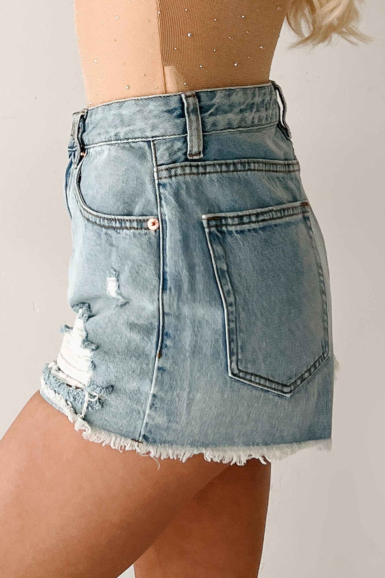 Ingrid High Rise Distressed Denim Shorts (Light)-The Formal Wear