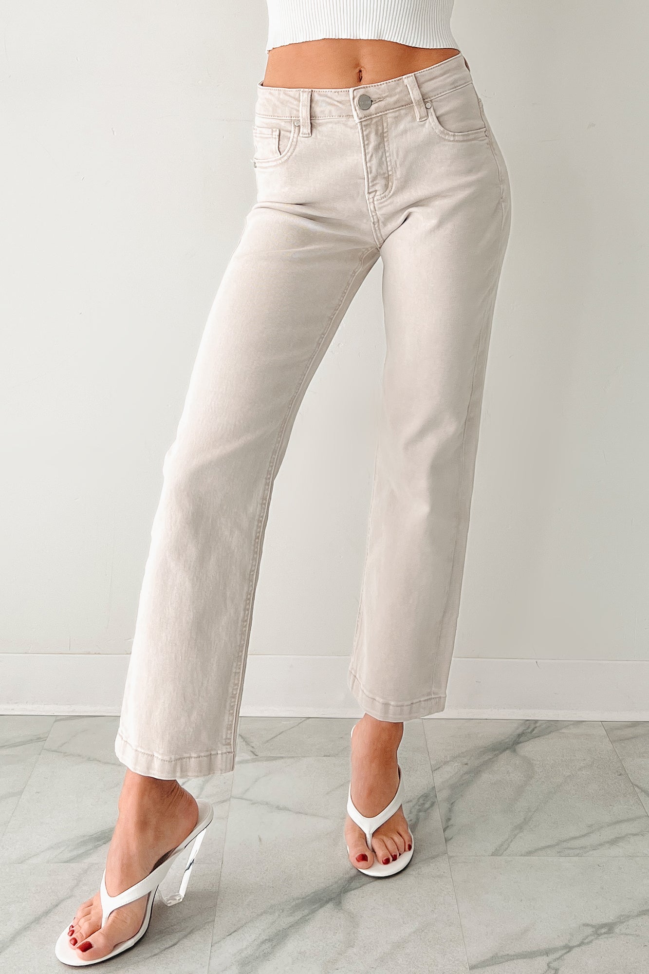 Manny Mid Rise Tummy Control Ankle Straight Risen Jeans (Almond)-The Formal Wear
