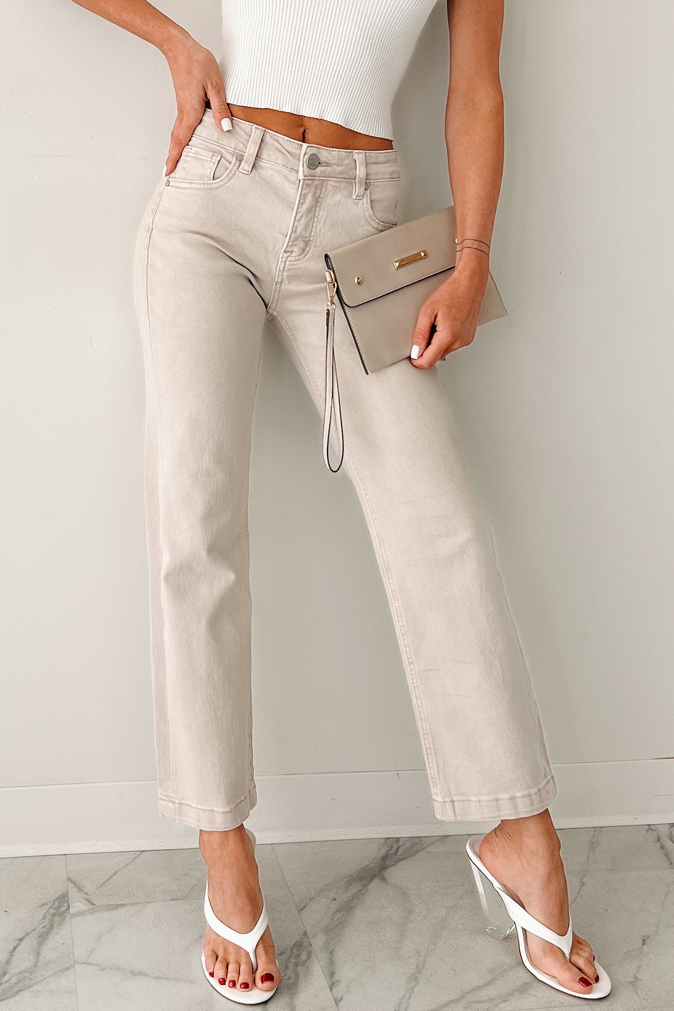 Manny Mid Rise Tummy Control Ankle Straight Risen Jeans (Almond)-The Formal Wear