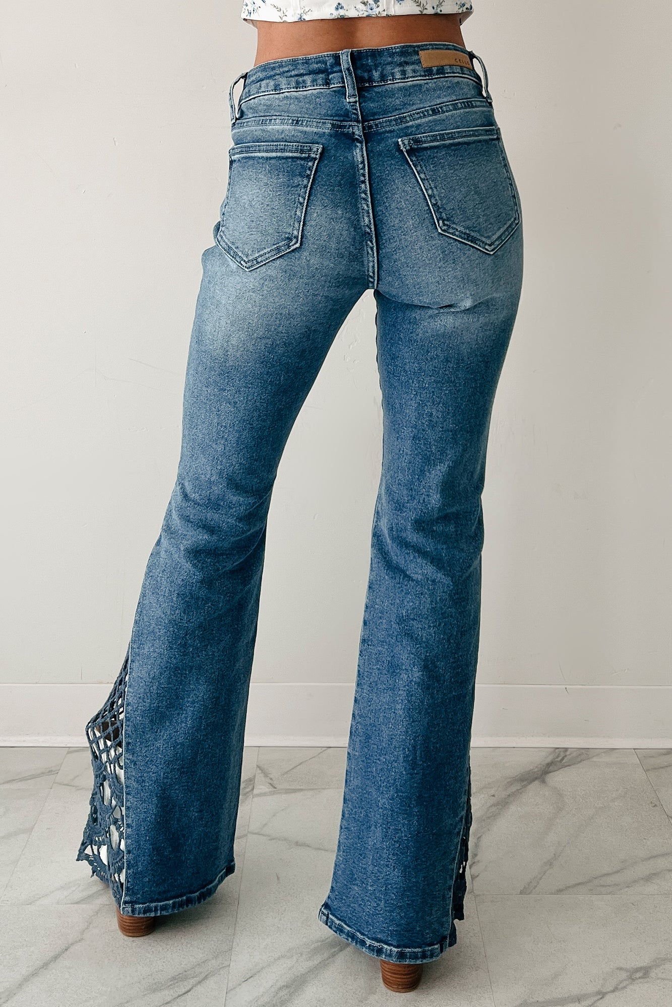 Zelda Mid Rise Crochet Flare Cello Jeans (Medium)-The Formal Wear