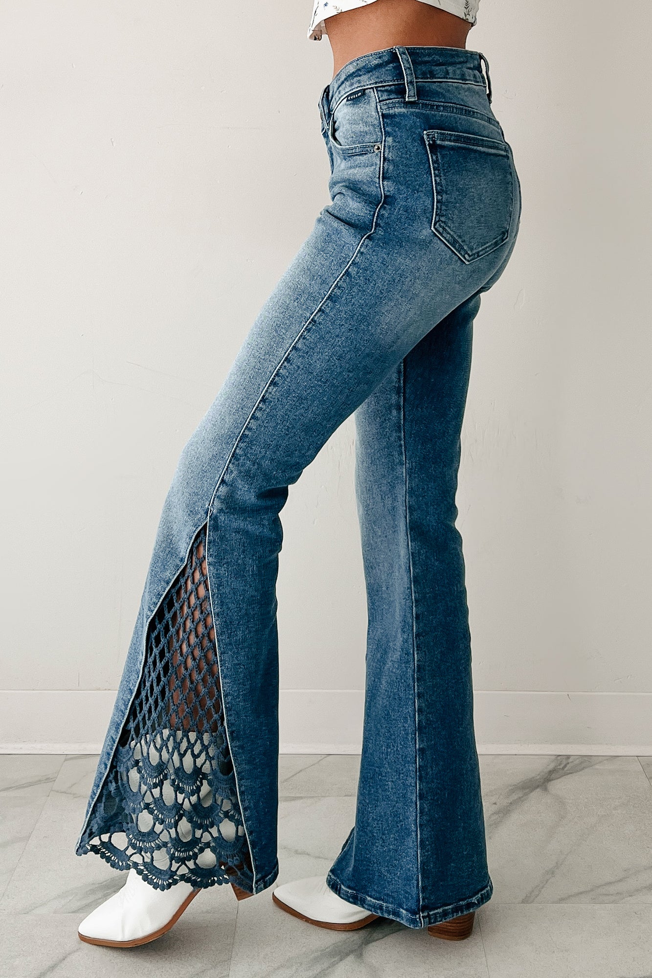 Zelda Mid Rise Crochet Flare Cello Jeans (Medium)-The Formal Wear