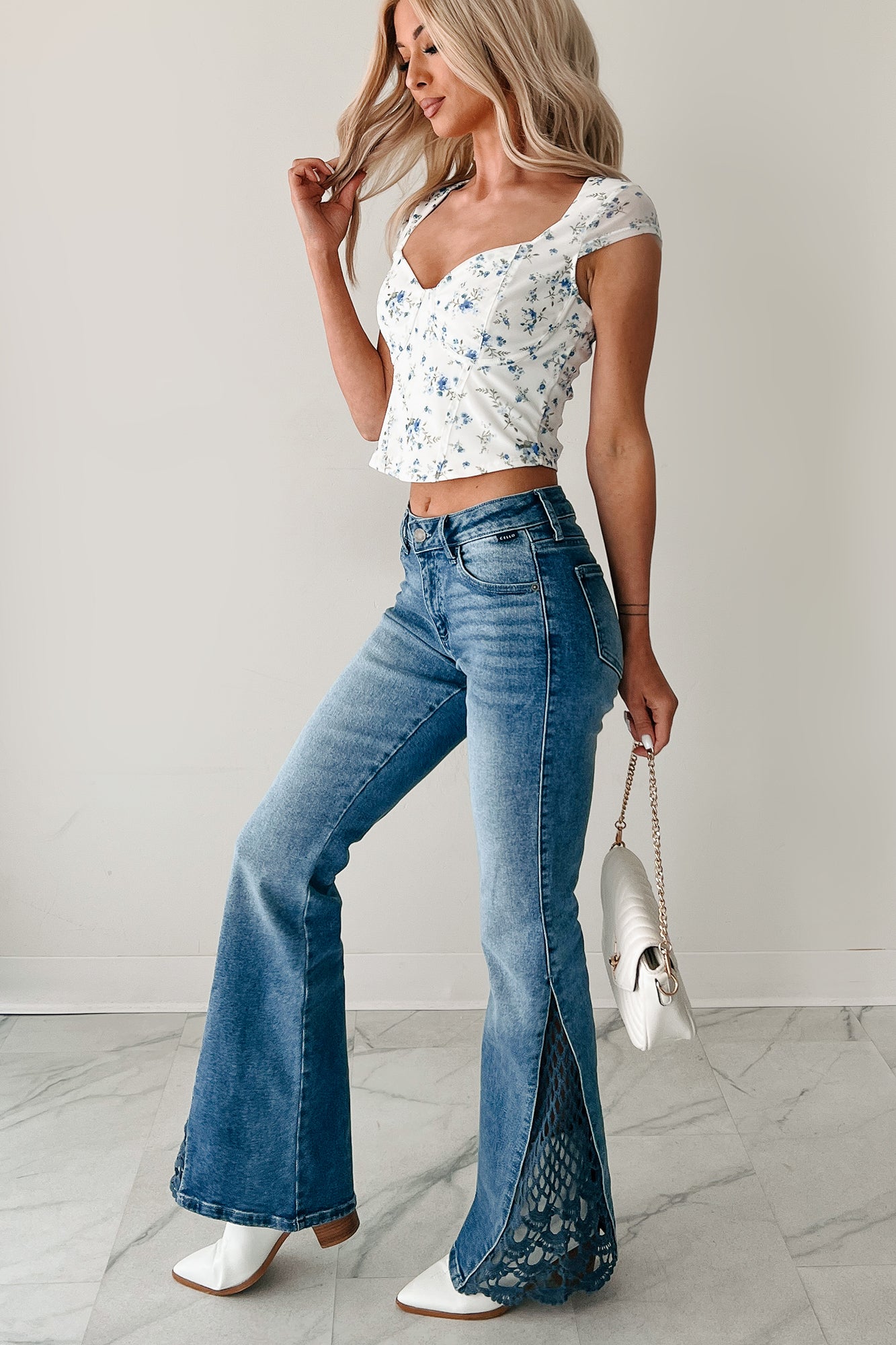 Zelda Mid Rise Crochet Flare Cello Jeans (Medium)-The Formal Wear