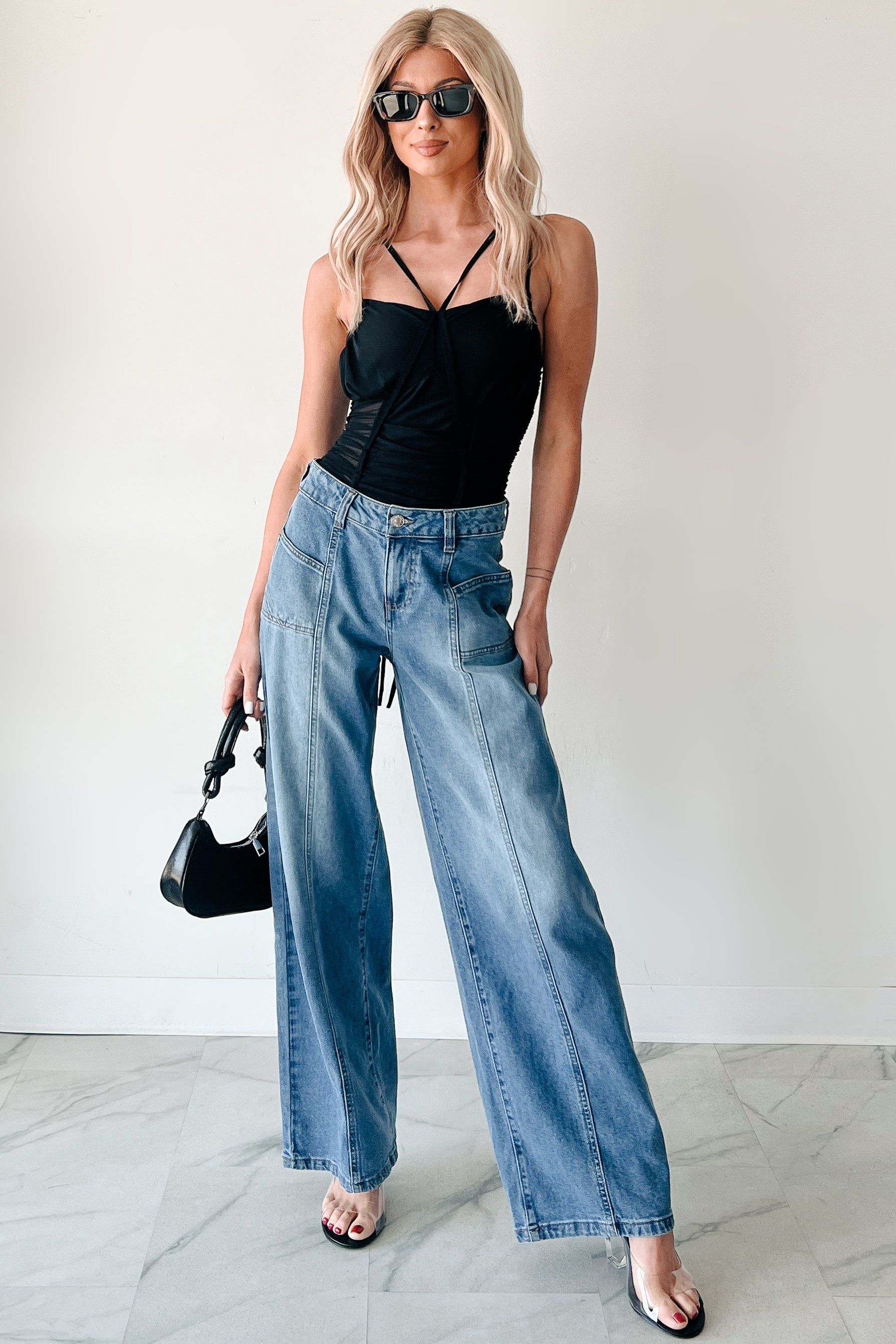 Wild & Weightless Ruched Mesh Bodysuit (Black)-The Formal Wear