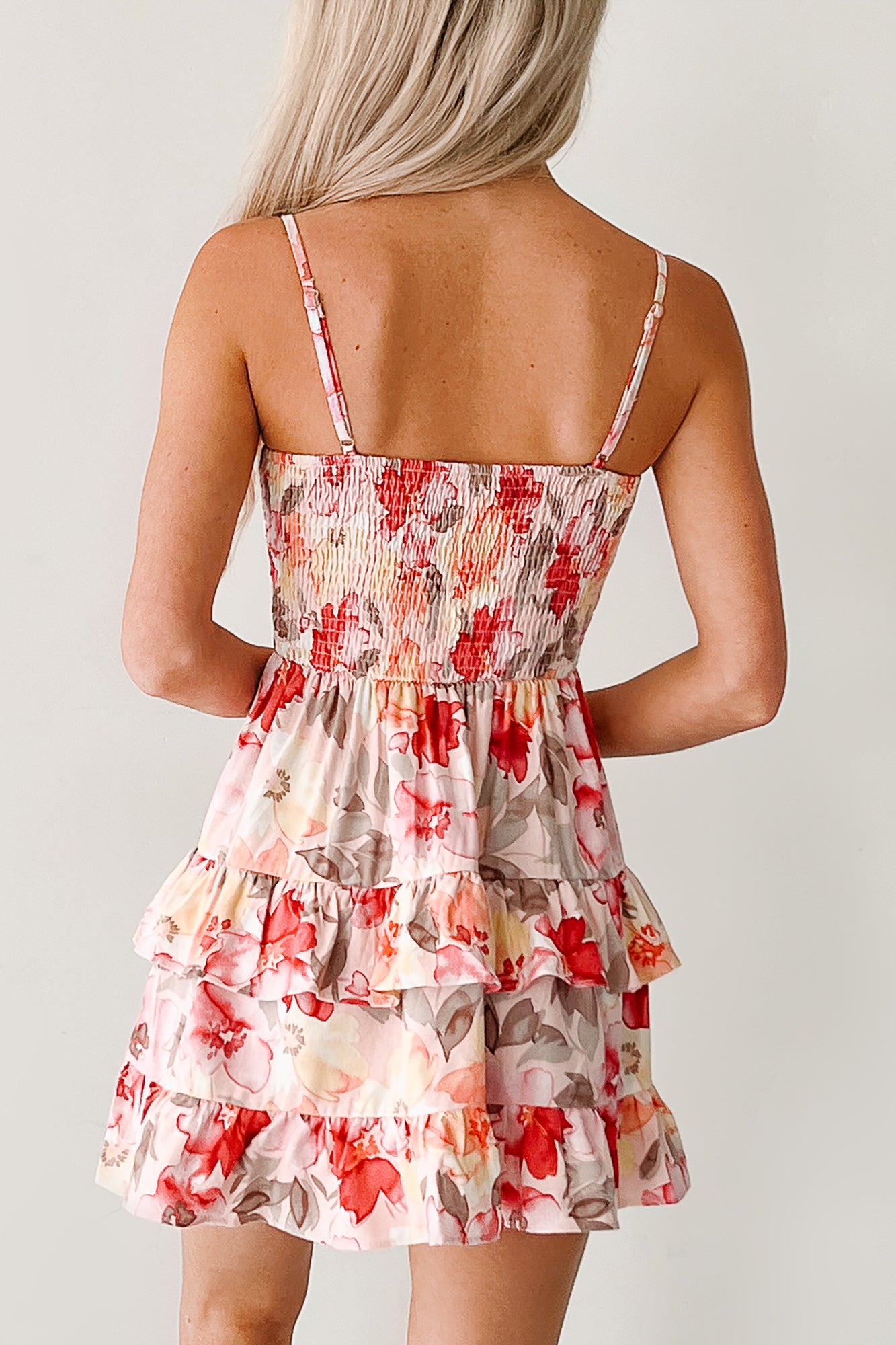 Bloom Into You Floral Tiered Mini Dress (Pink)-The Formal Wear