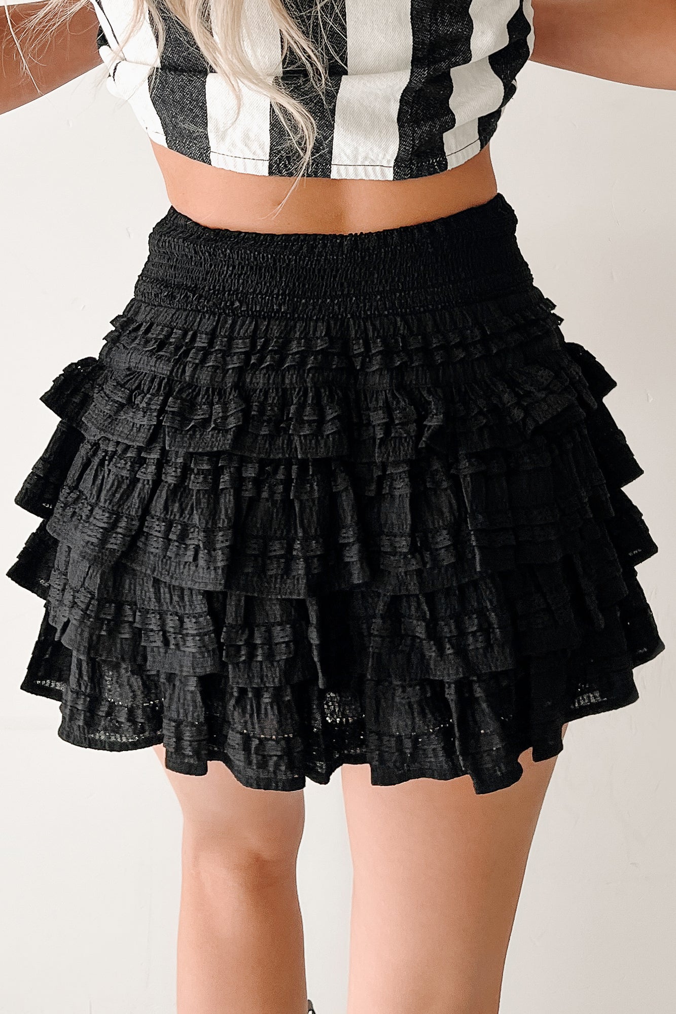 Next Era Energy Ruffle Smocked Mini Skort (Black)-The Formal Wear