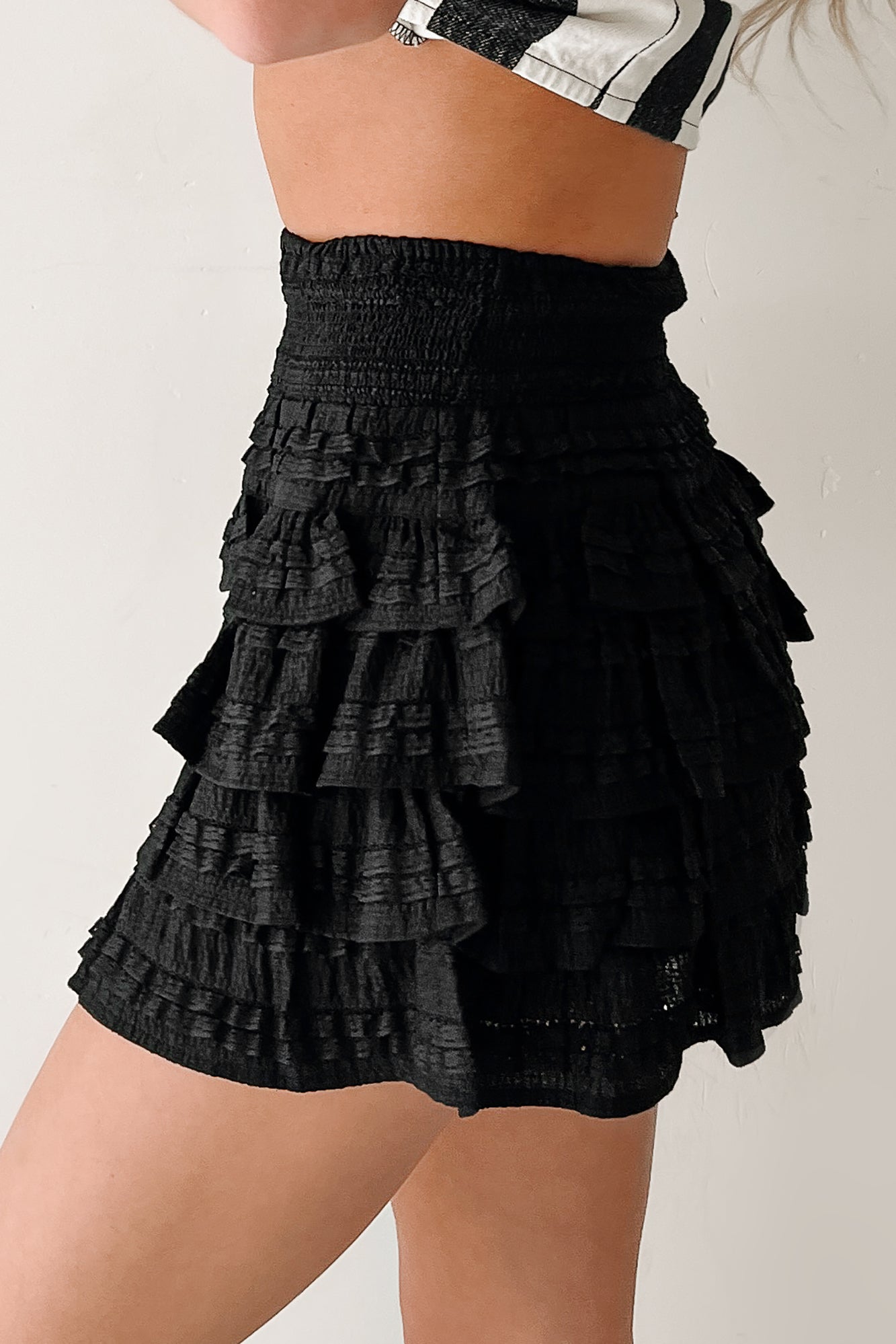 Next Era Energy Ruffle Smocked Mini Skort (Black)-The Formal Wear