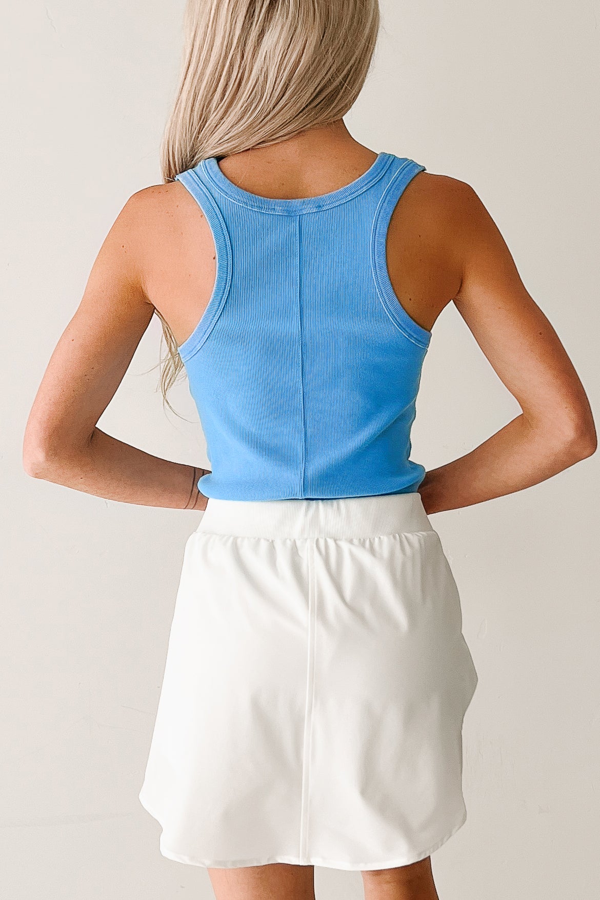 Serving Subtle Ribbed Acid Wash Tank Top (Blue)-The Formal Wear