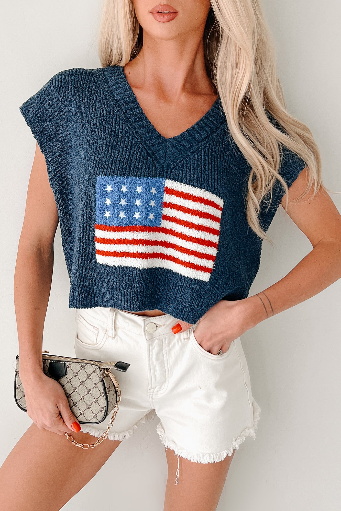 Waving Still American Flag Sweater Vest (Navy)-The Formal Wear