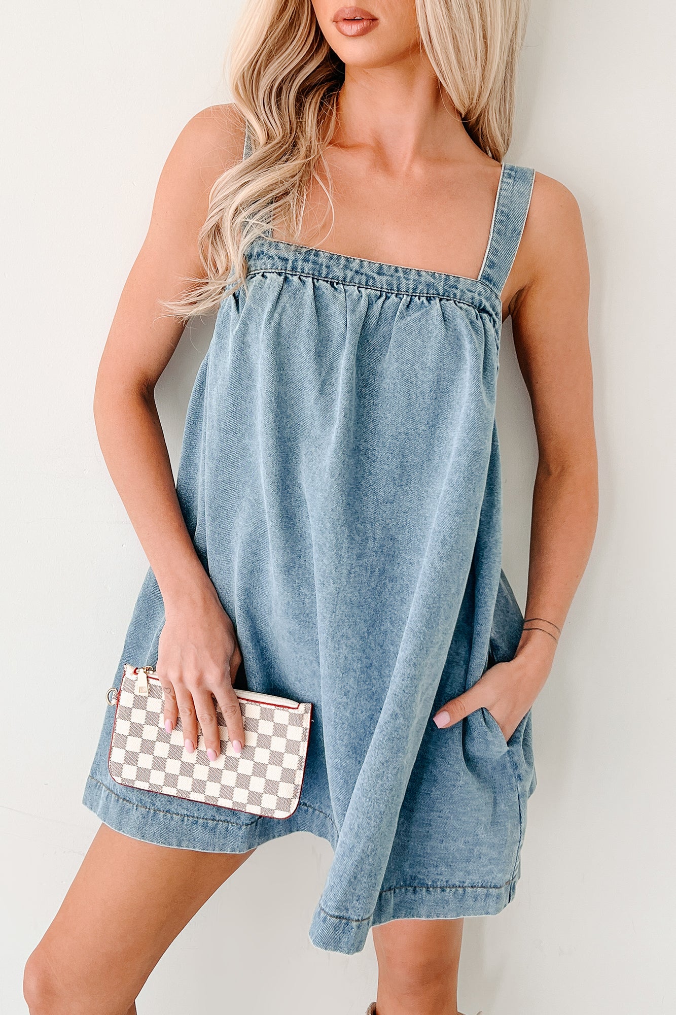 Day By Day Sleeveless Babydoll Mini Dress (Denim)-The Formal Wear
