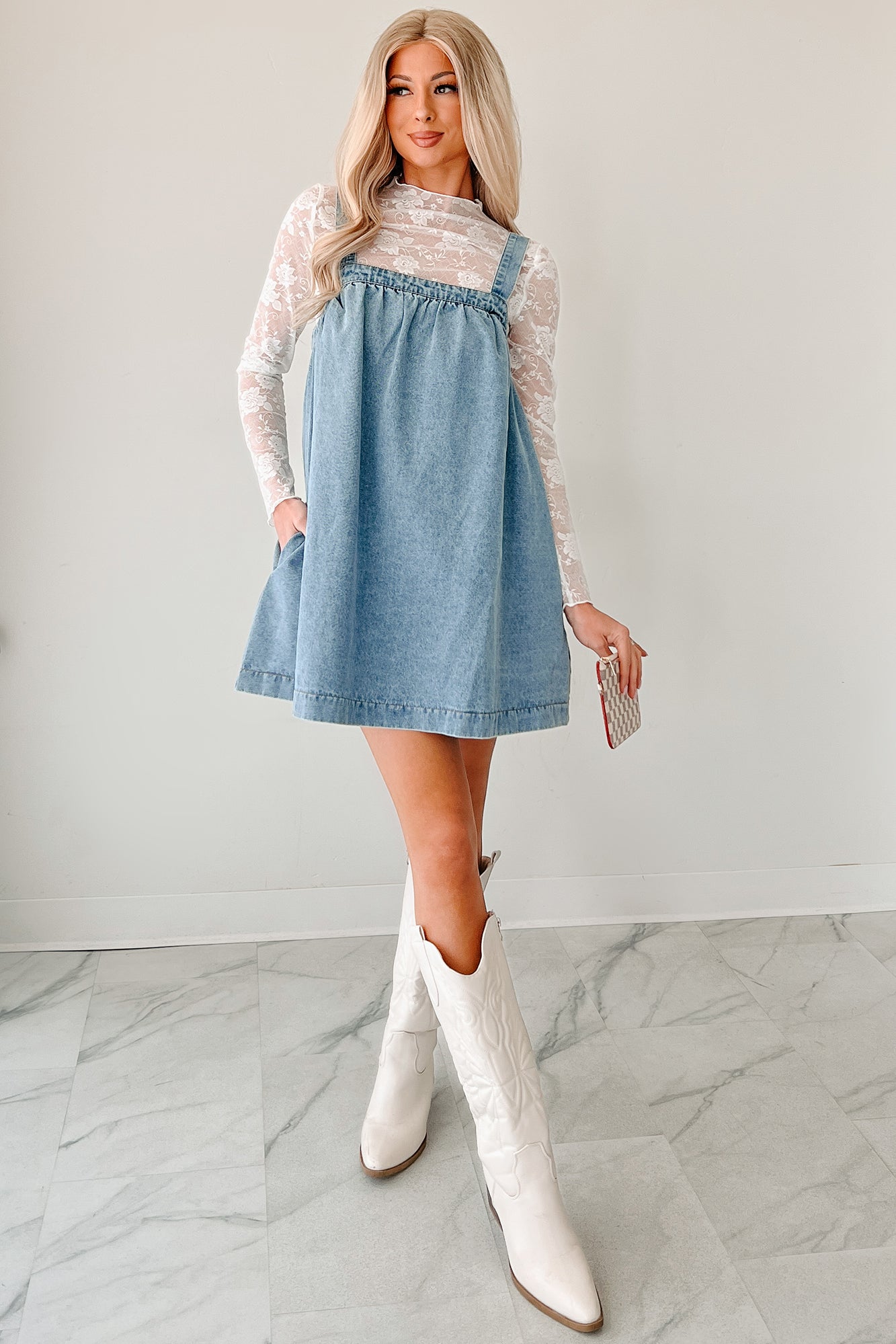 Day By Day Sleeveless Babydoll Mini Dress (Denim)-The Formal Wear