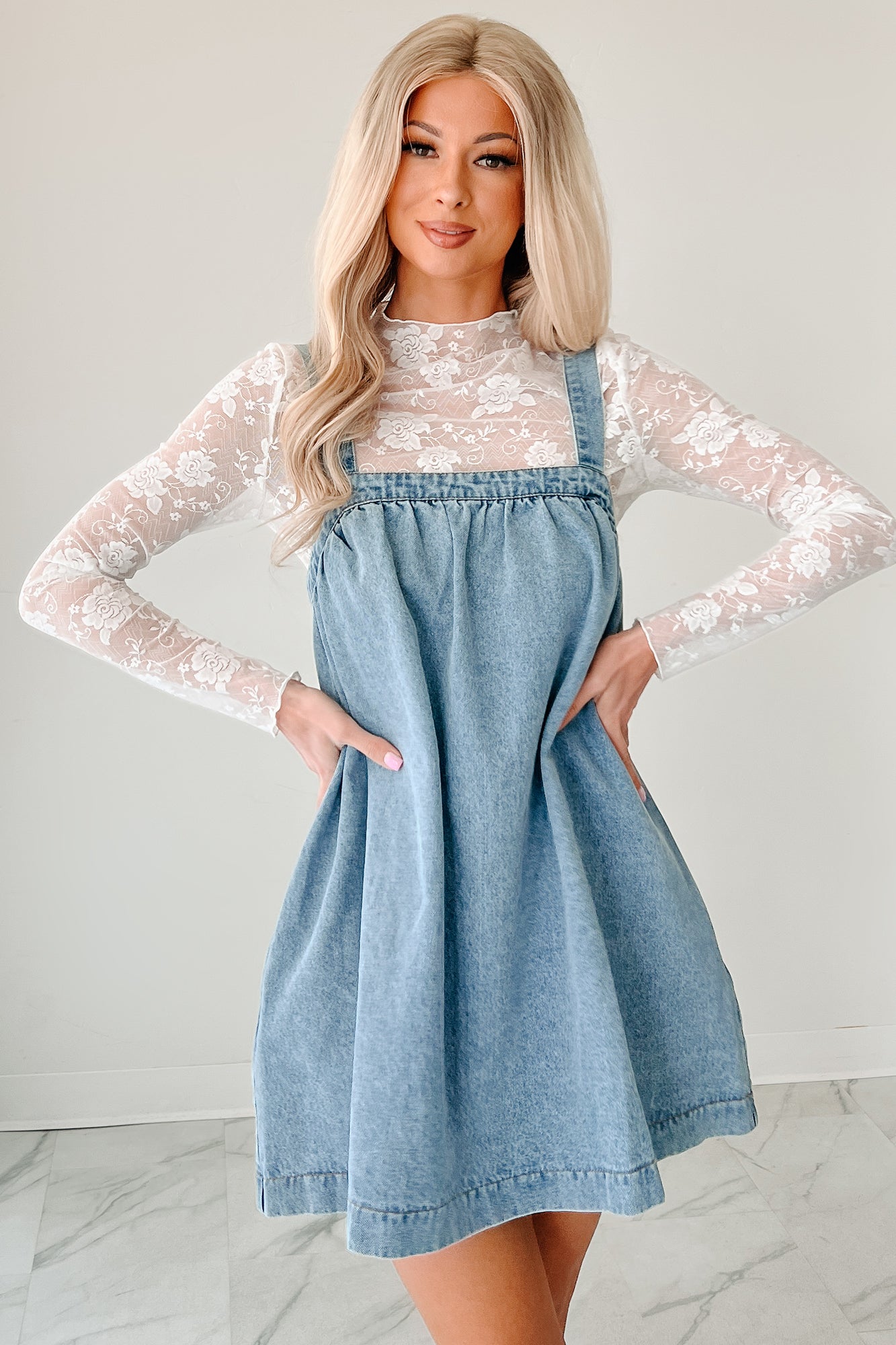 Day By Day Sleeveless Babydoll Mini Dress (Denim)-The Formal Wear