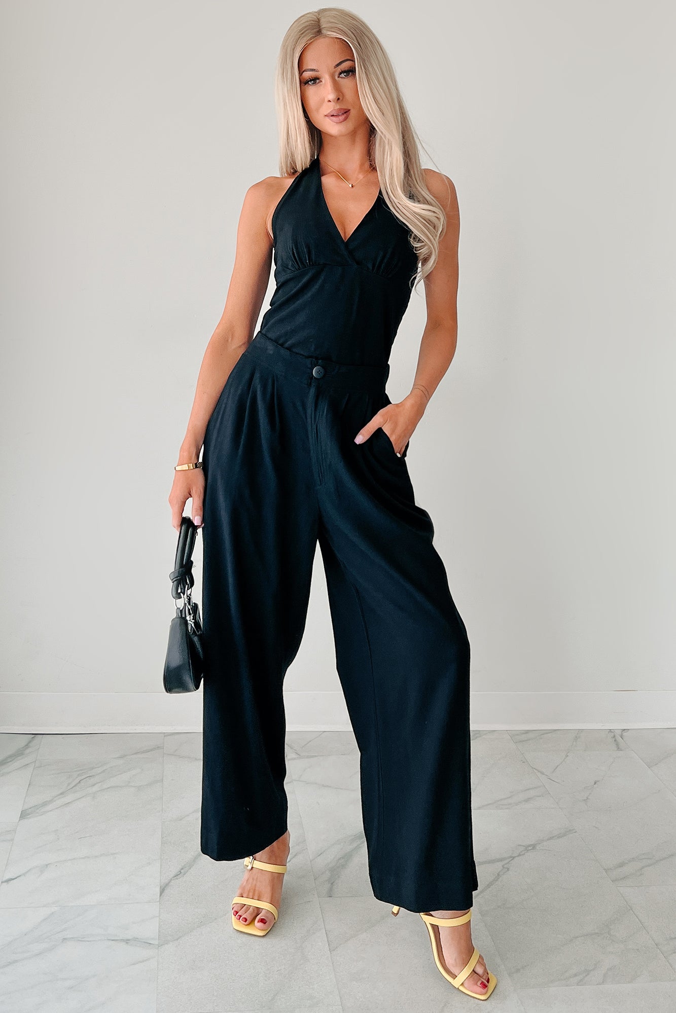 All About Ease High Rise Pleated Linen Pants (Black)-The Formal Wear
