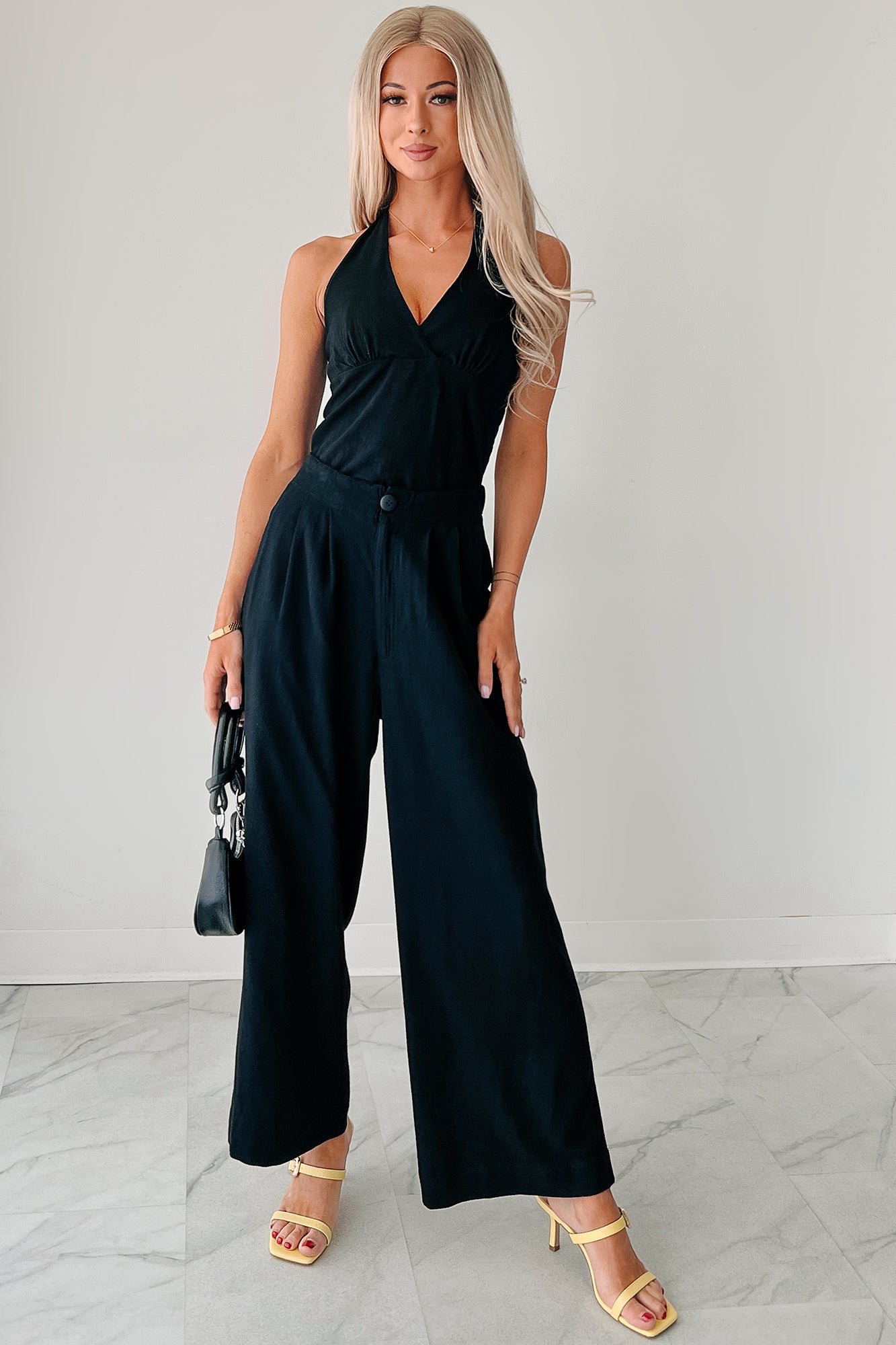 All About Ease High Rise Pleated Linen Pants (Black)-The Formal Wear