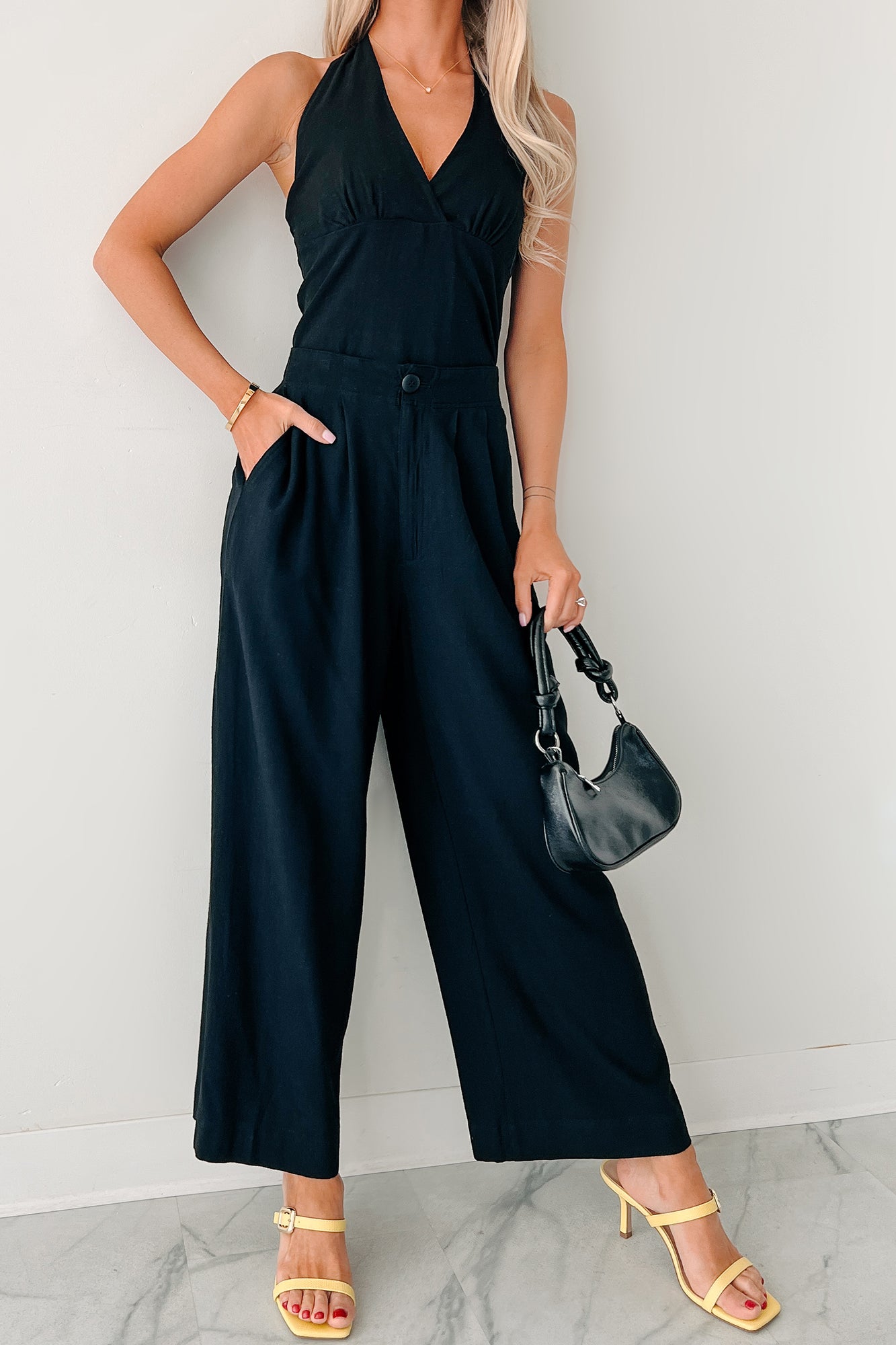All About Ease High Rise Pleated Linen Pants (Black)-The Formal Wear