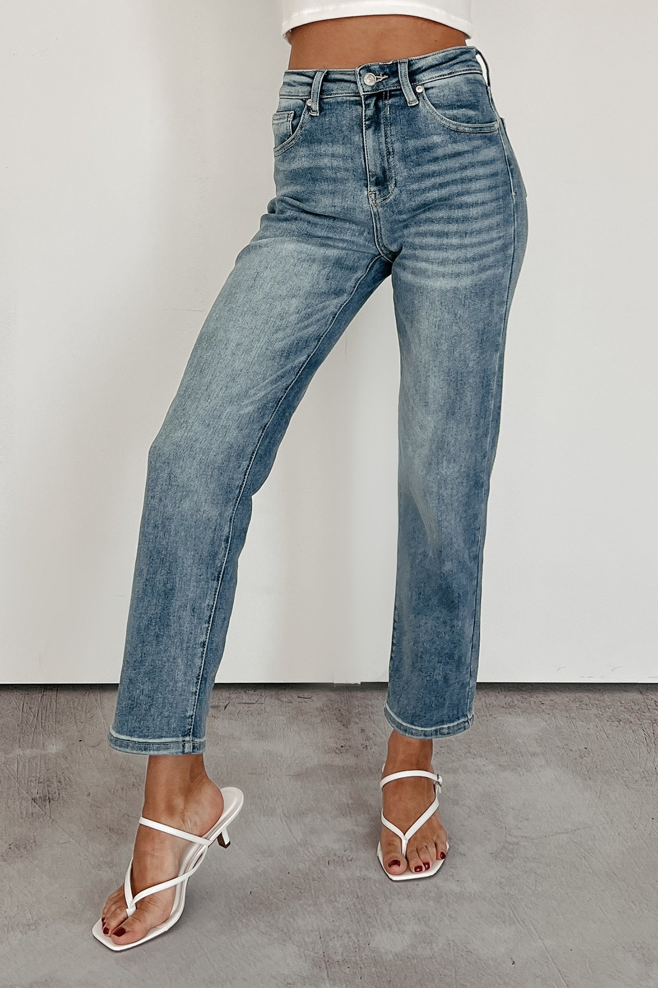 Halle Tummy Control Straight Saige Jeans (Medium Dark)-The Formal Wear