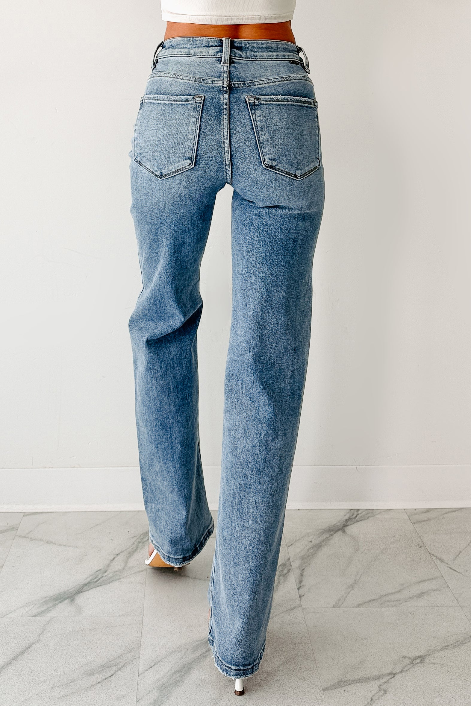 Dolly High Rise Straight Leg Distressed Risen Jeans (Medium)-The Formal Wear