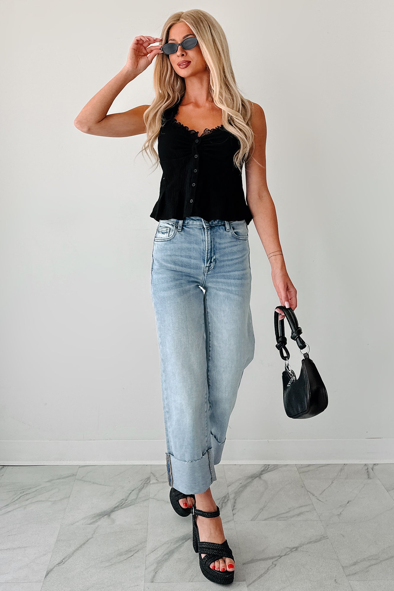 Angelo Cuffed Wide Leg Hidden Jeans (Vintage Light)-The Formal Wear