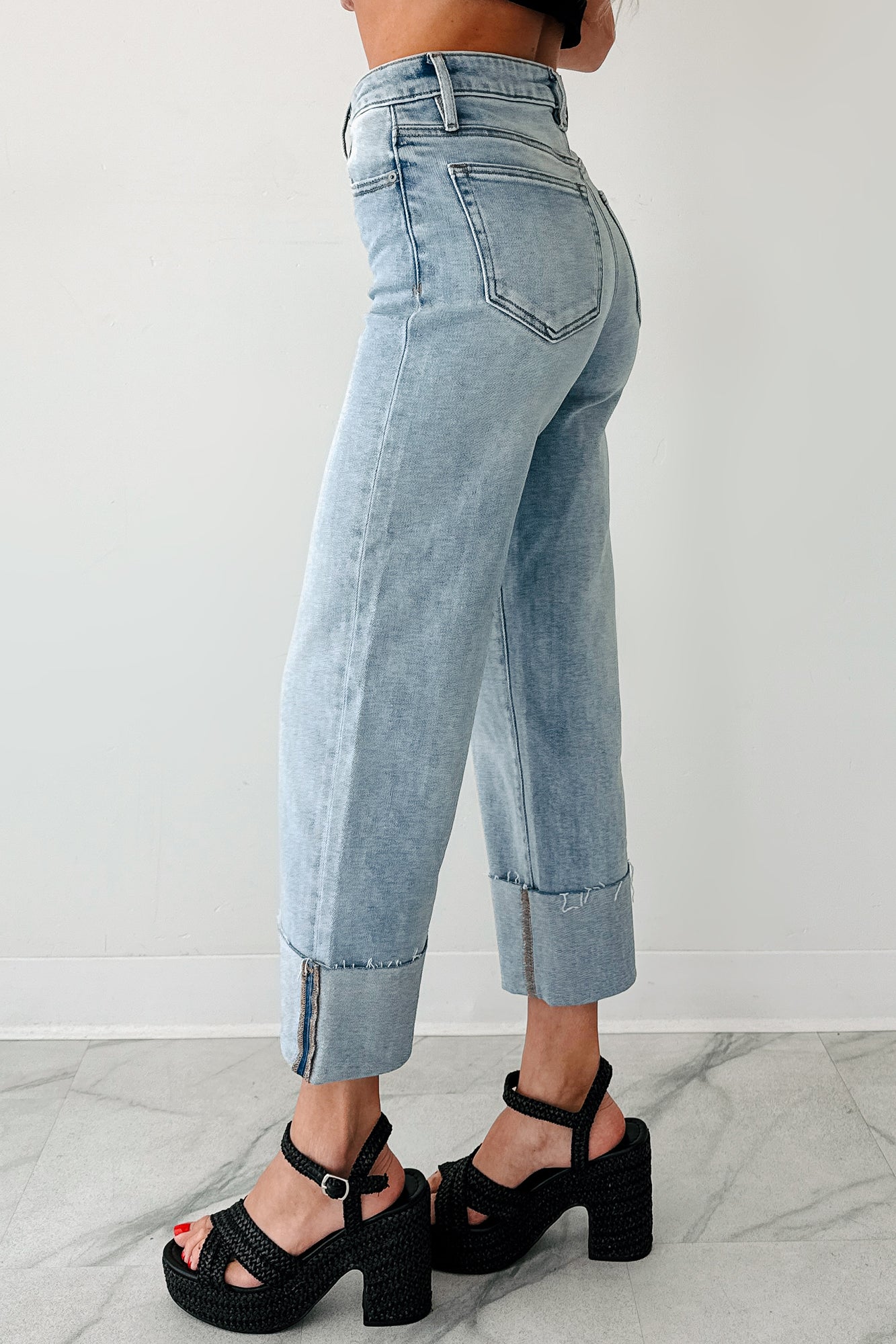 Angelo Cuffed Wide Leg Hidden Jeans (Vintage Light)-The Formal Wear