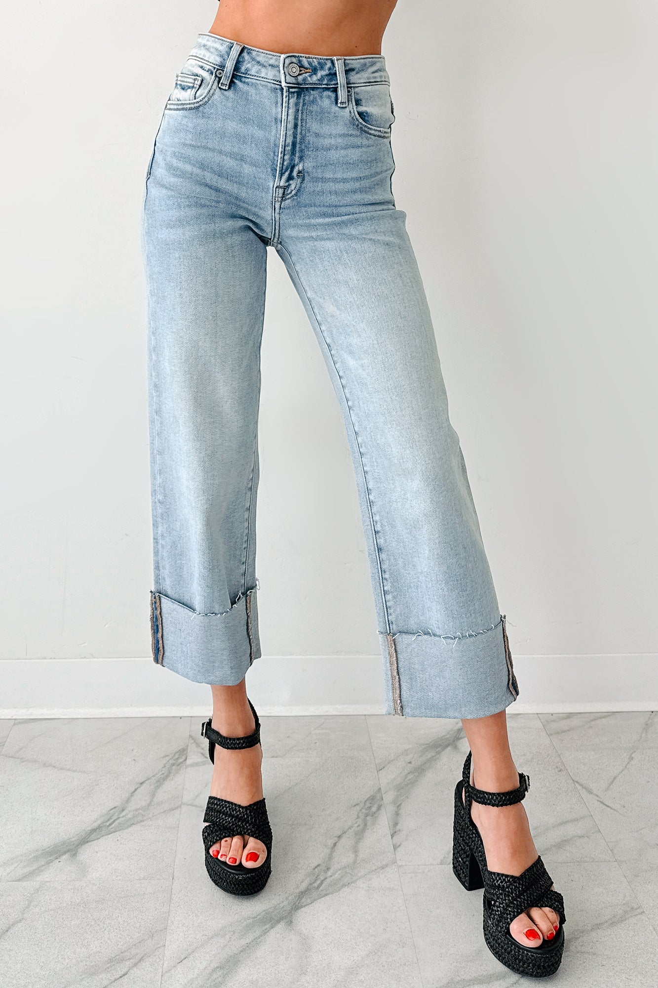 Angelo Cuffed Wide Leg Hidden Jeans (Vintage Light)-The Formal Wear