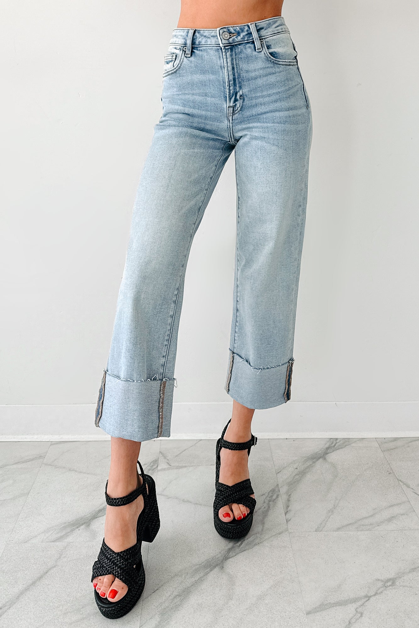 Angelo Cuffed Wide Leg Hidden Jeans (Vintage Light)-The Formal Wear