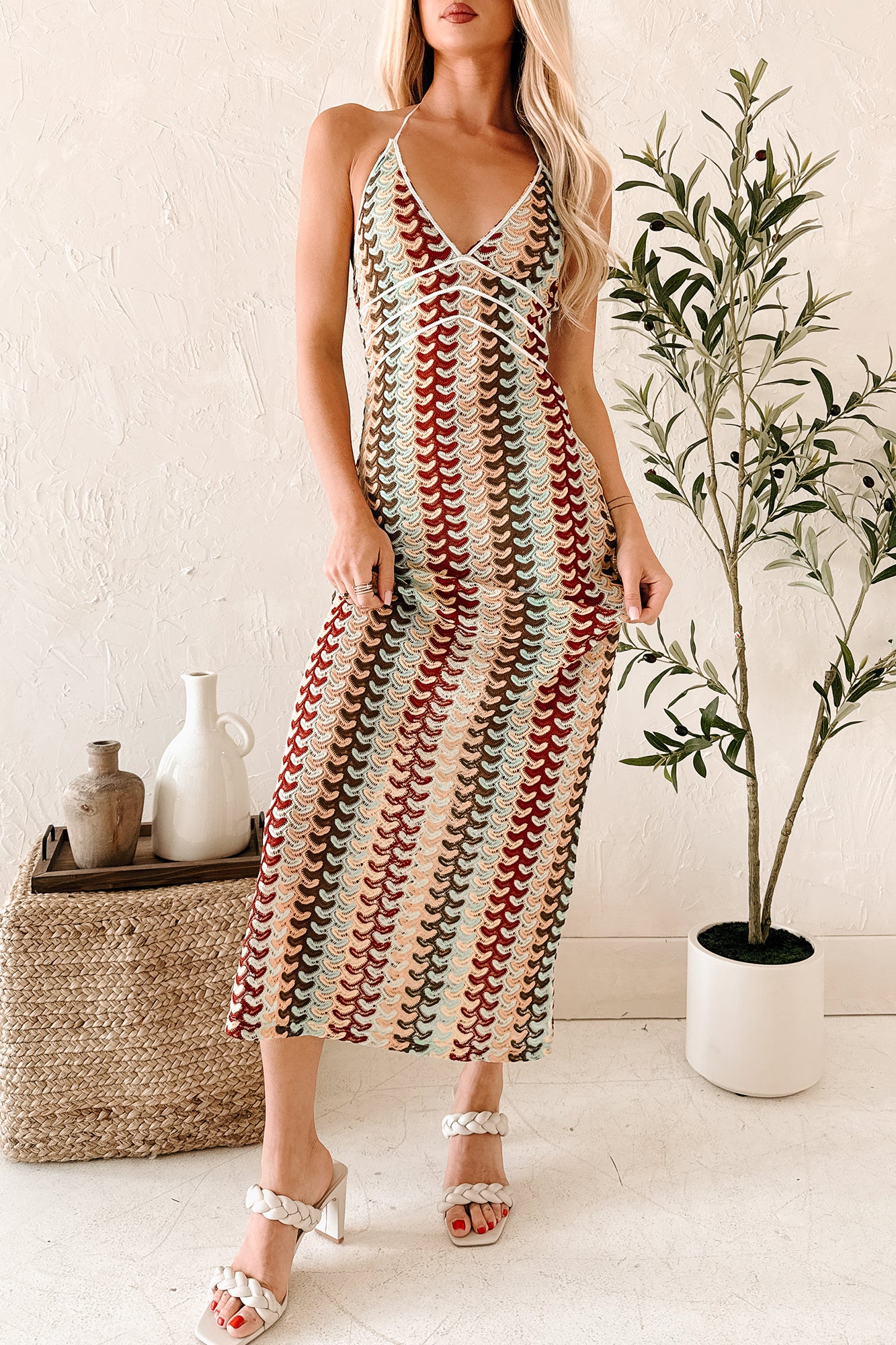 Sunglow State Crochet Halter Maxi Dress (Multi)-The Formal Wear