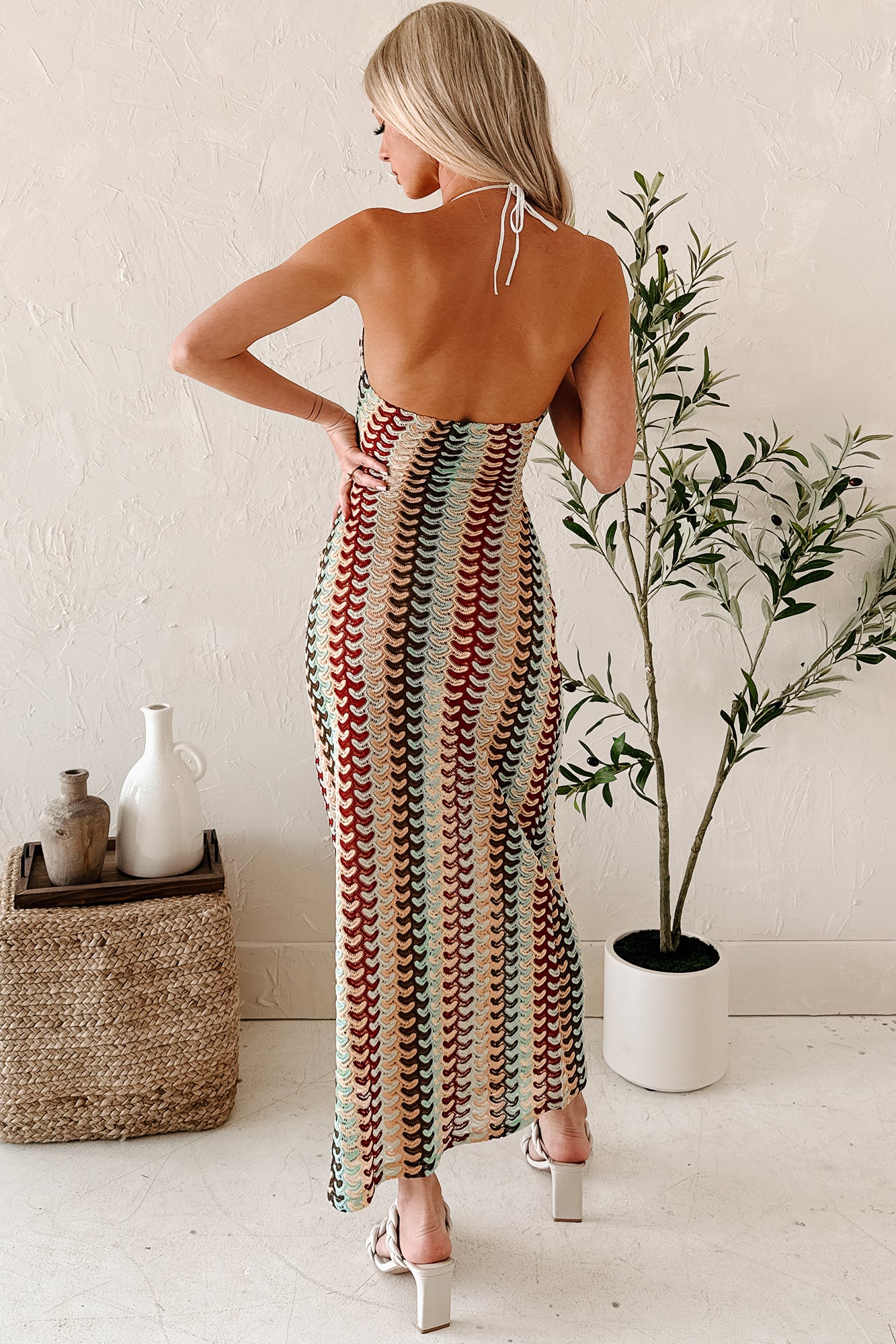 Sunglow State Crochet Halter Maxi Dress (Multi)-The Formal Wear