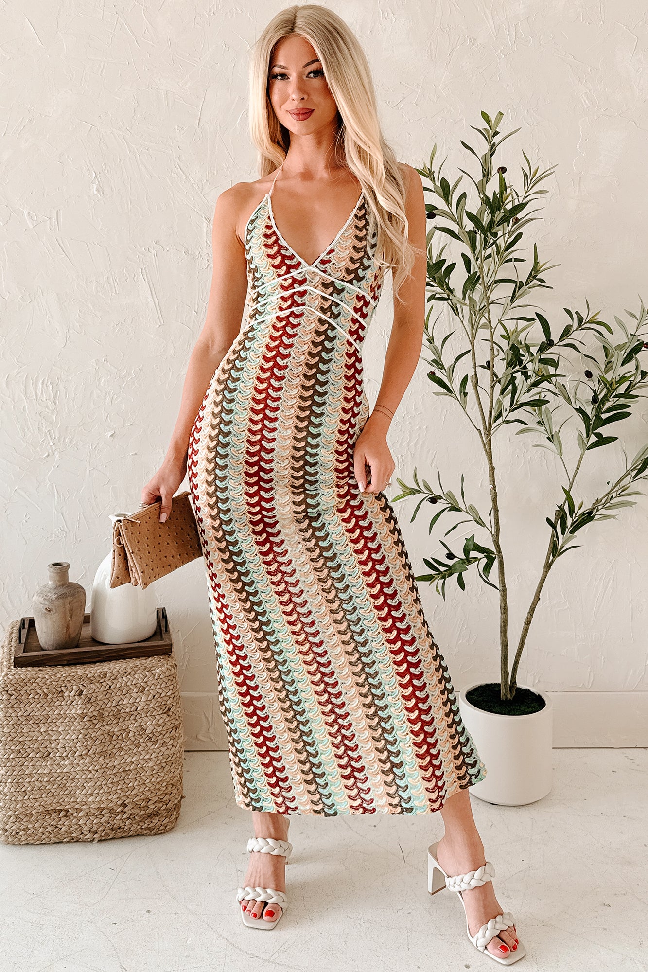 Sunglow State Crochet Halter Maxi Dress (Multi)-The Formal Wear