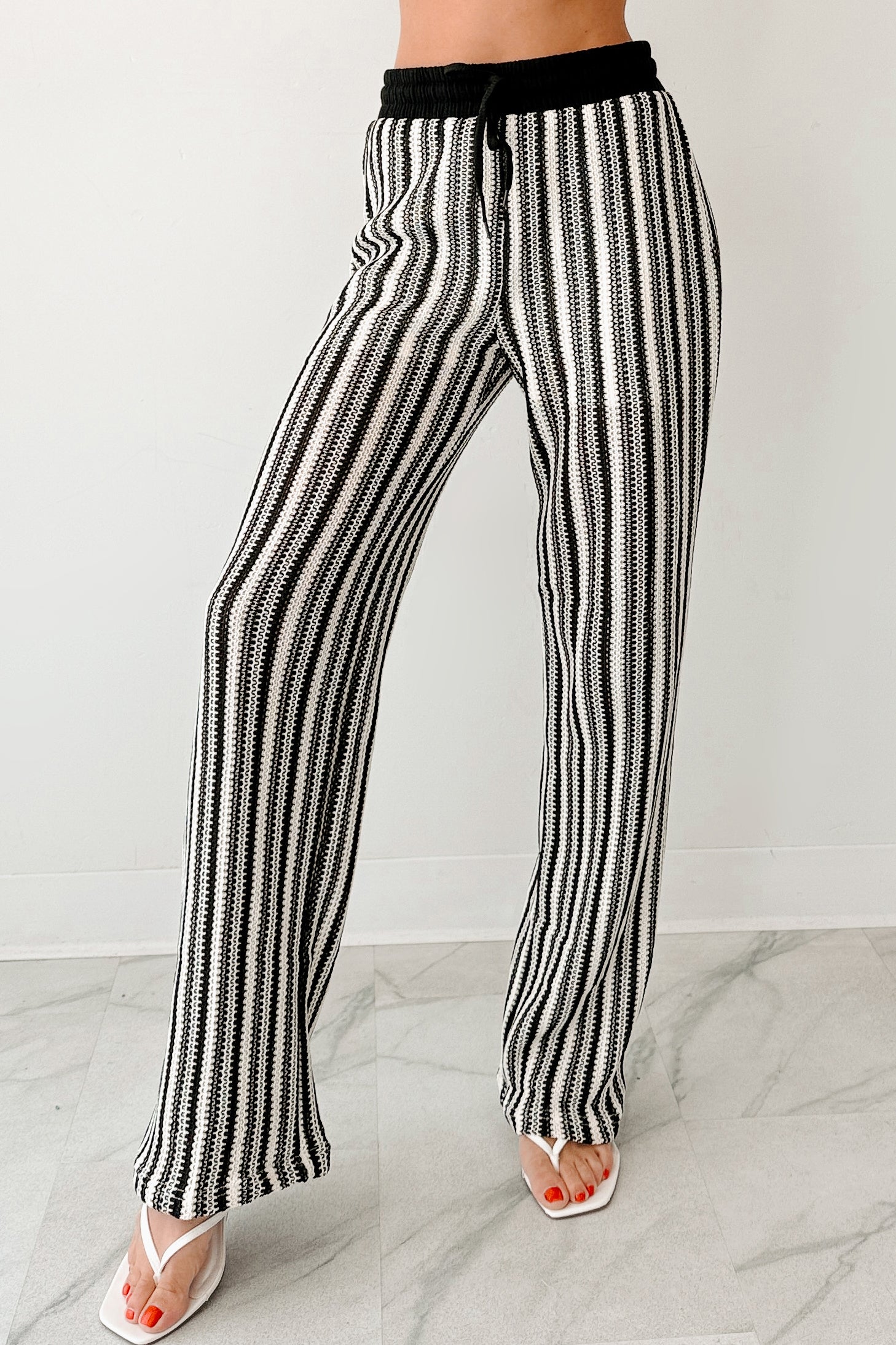 Yours To Hold Striped Crochet Pants (Black/Ivory)-The Formal Wear