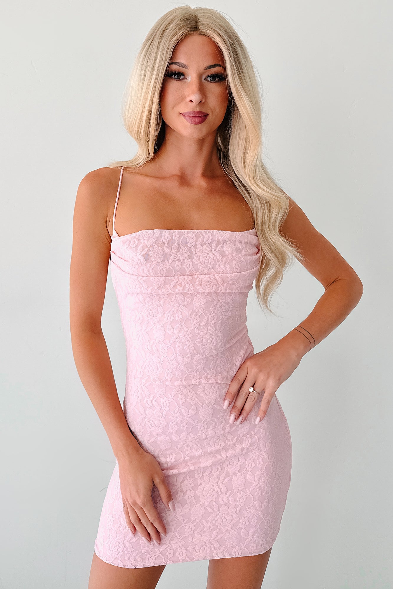 Bow Behavior Sleeveless Floral Mini Dress (Baby Pink)-The Formal Wear