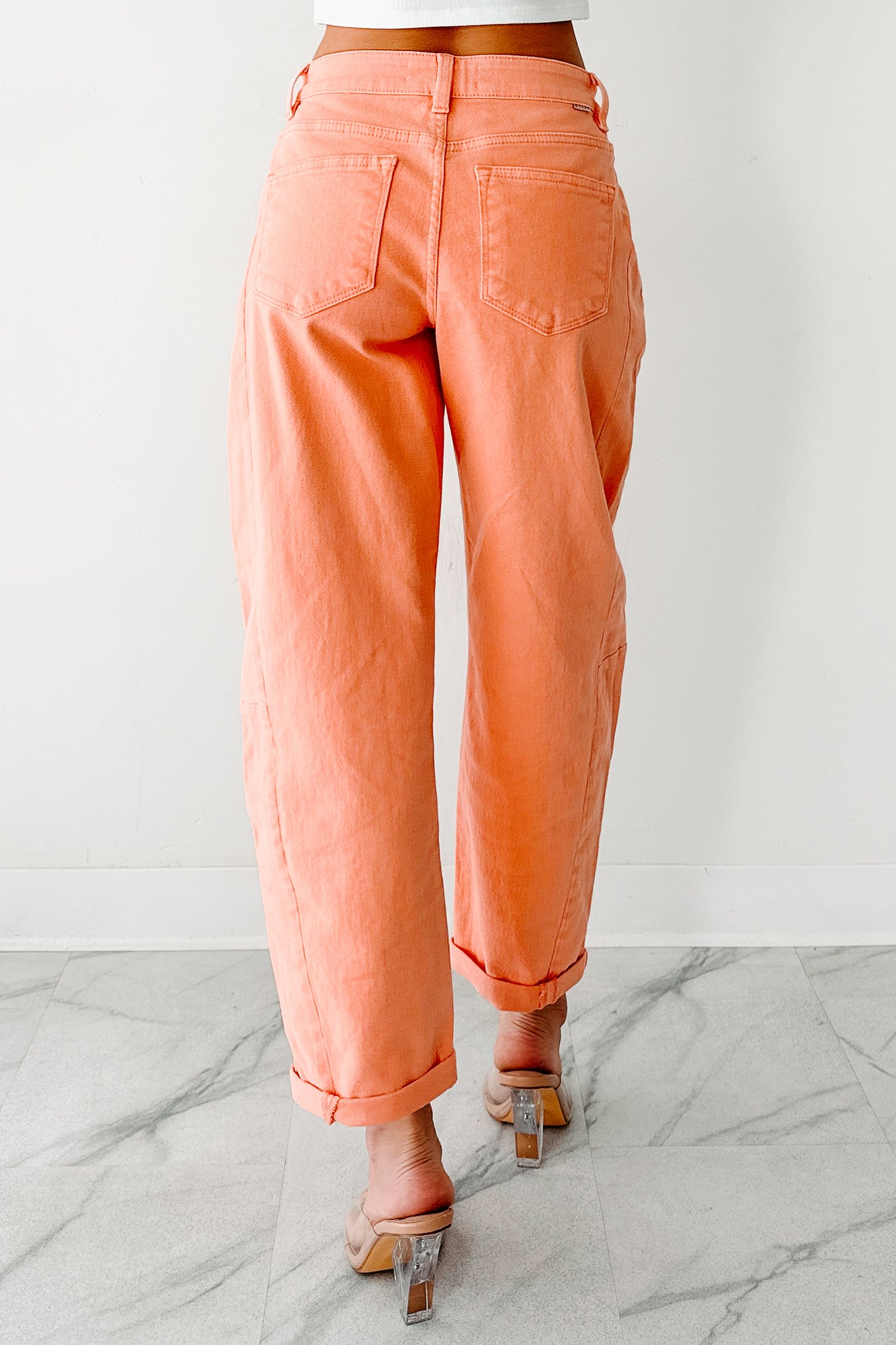Geppetto High Rise Stretchy Barrel Risen Jeans (Coral Peach)-The Formal Wear