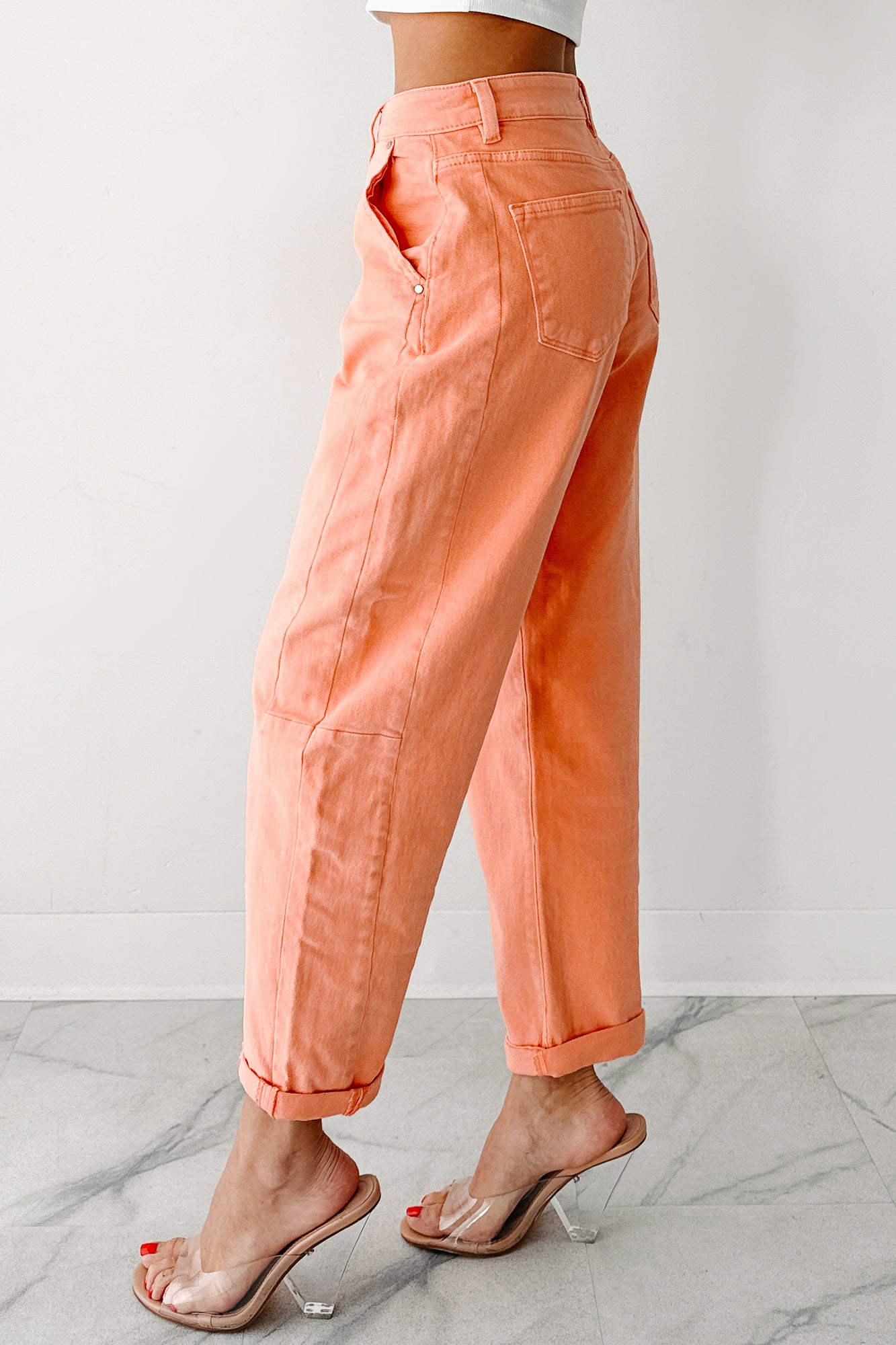Geppetto High Rise Stretchy Barrel Risen Jeans (Coral Peach)-The Formal Wear