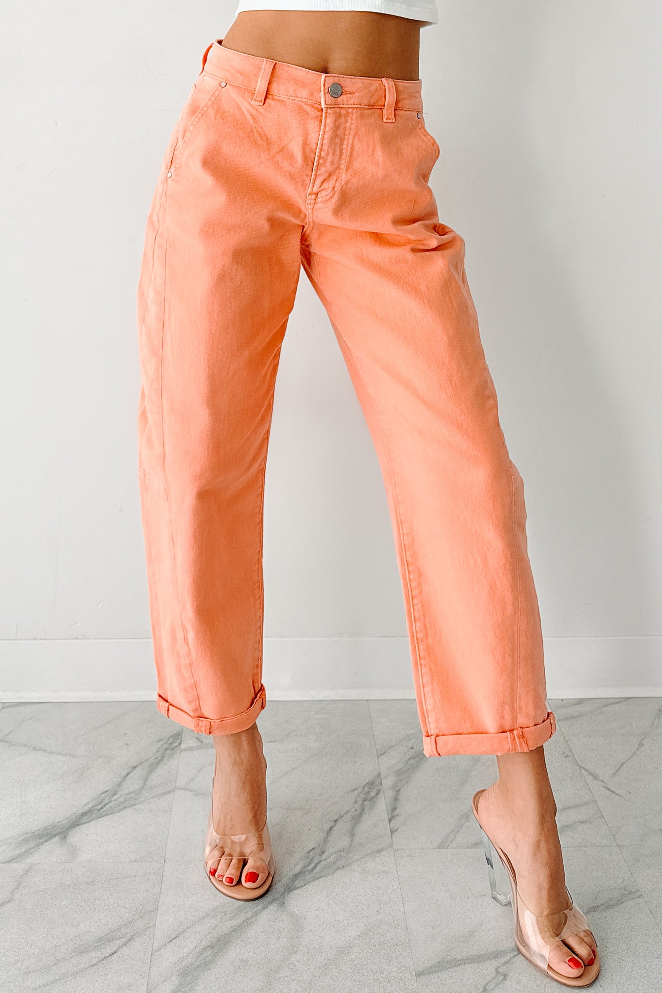 Geppetto High Rise Stretchy Barrel Risen Jeans (Coral Peach)-The Formal Wear
