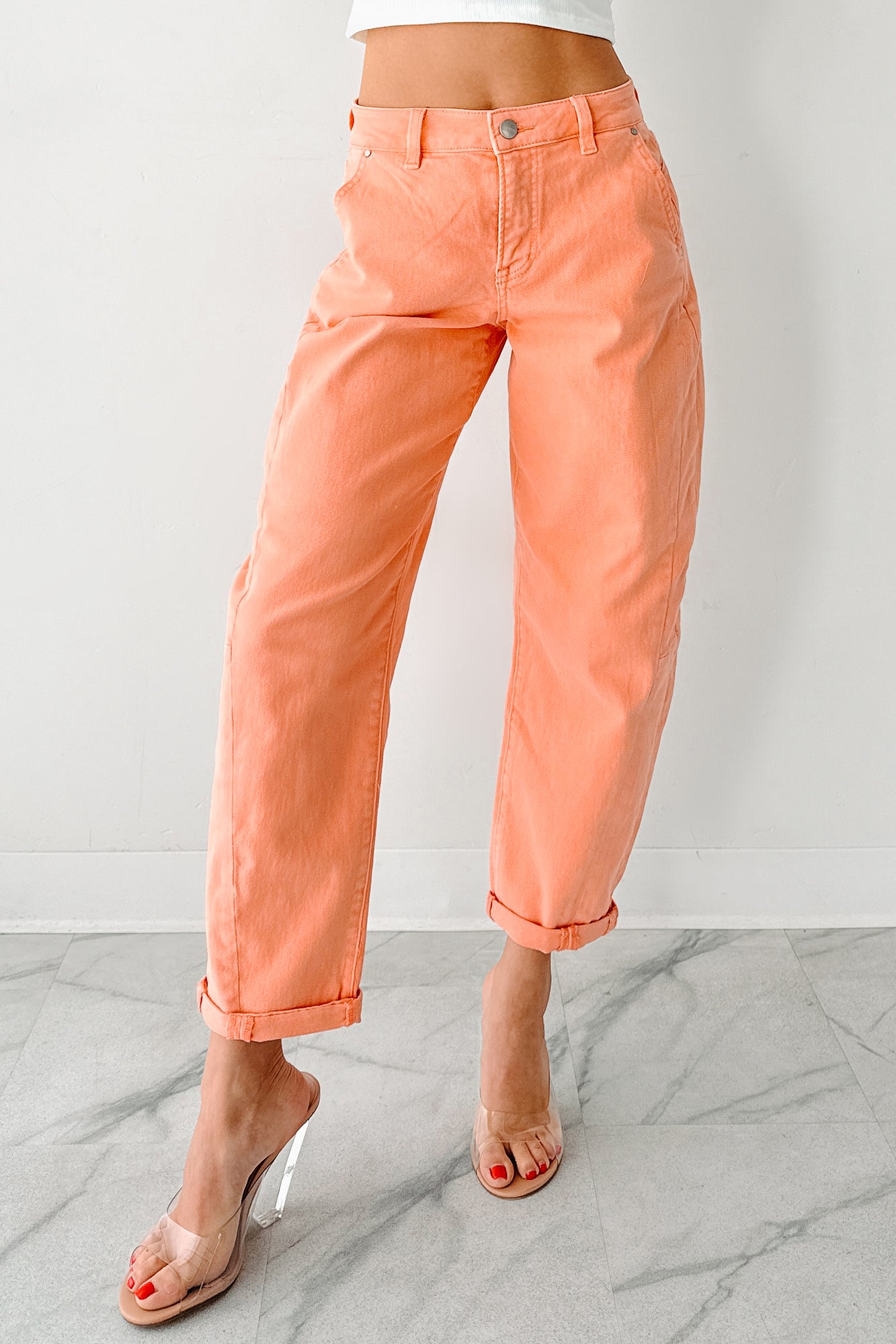 Geppetto High Rise Stretchy Barrel Risen Jeans (Coral Peach)-The Formal Wear