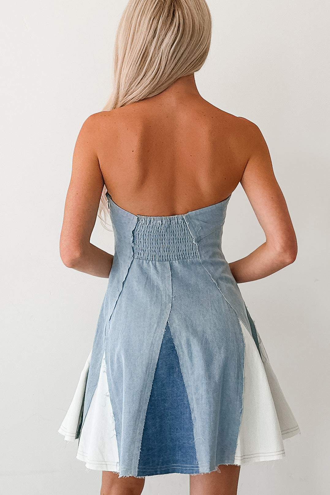 Burning Bright Strapless Contrast Mini Dress (Denim)-The Formal Wear