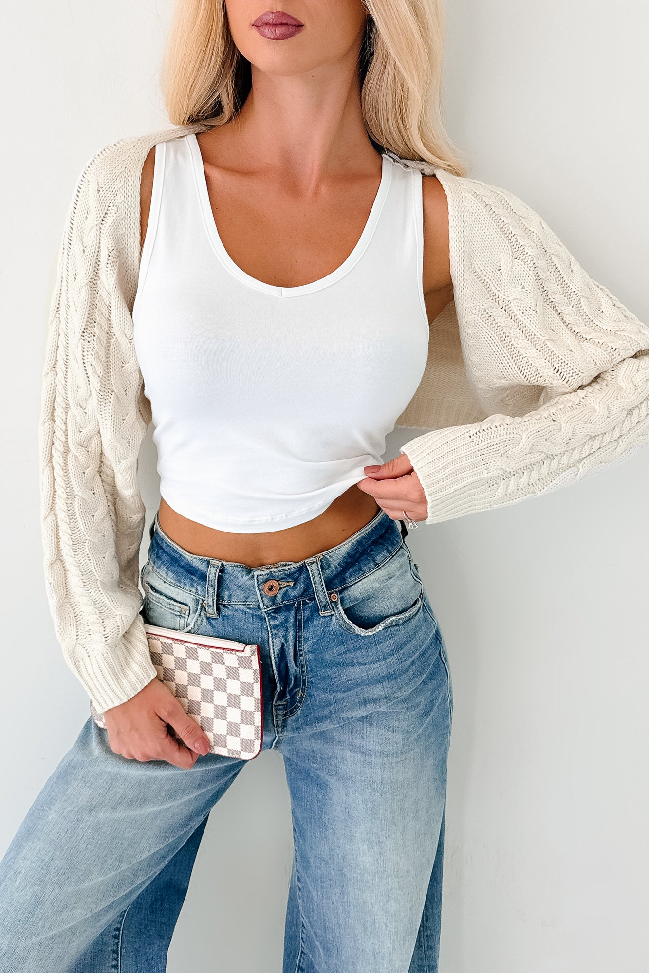 Ease Your Mind Cable Knit Bolero Shrug (Ivory)-The Formal Wear