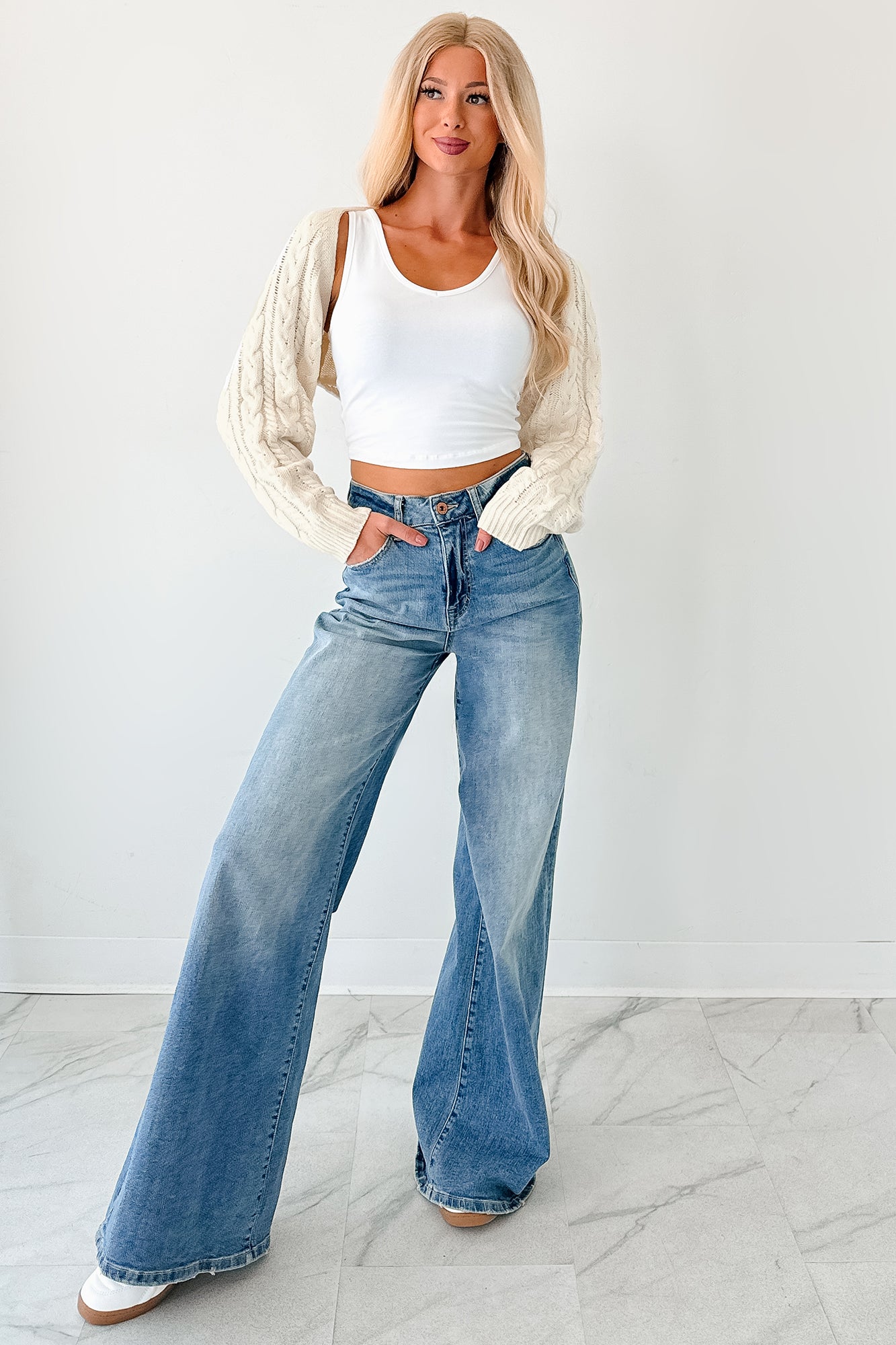 Ease Your Mind Cable Knit Bolero Shrug (Ivory)-The Formal Wear