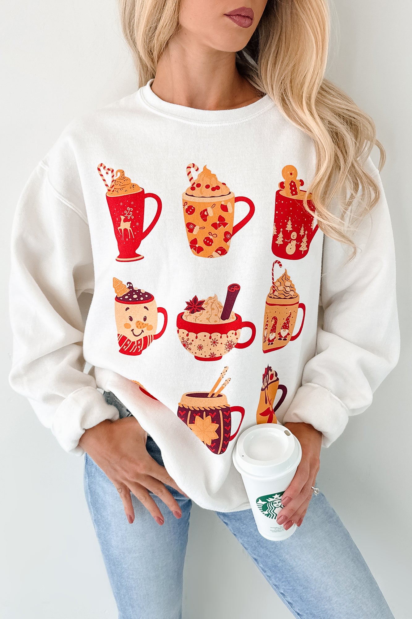 Cup Of Happiness Holiday Graphic Sweatshirt (Cream)-The Formal Wear