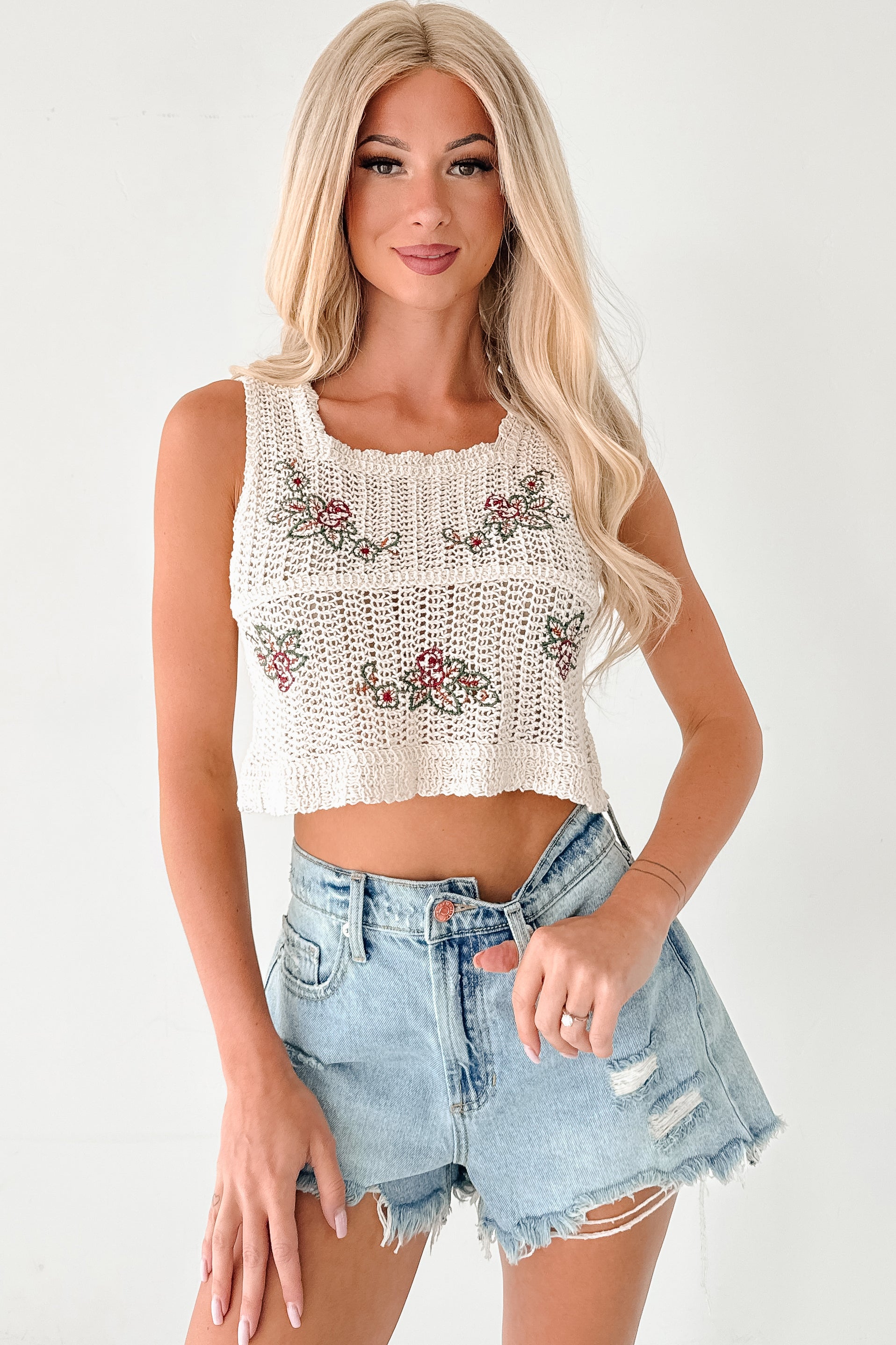 Home To You Floral Crochet POL Top (Natural)-The Formal Wear