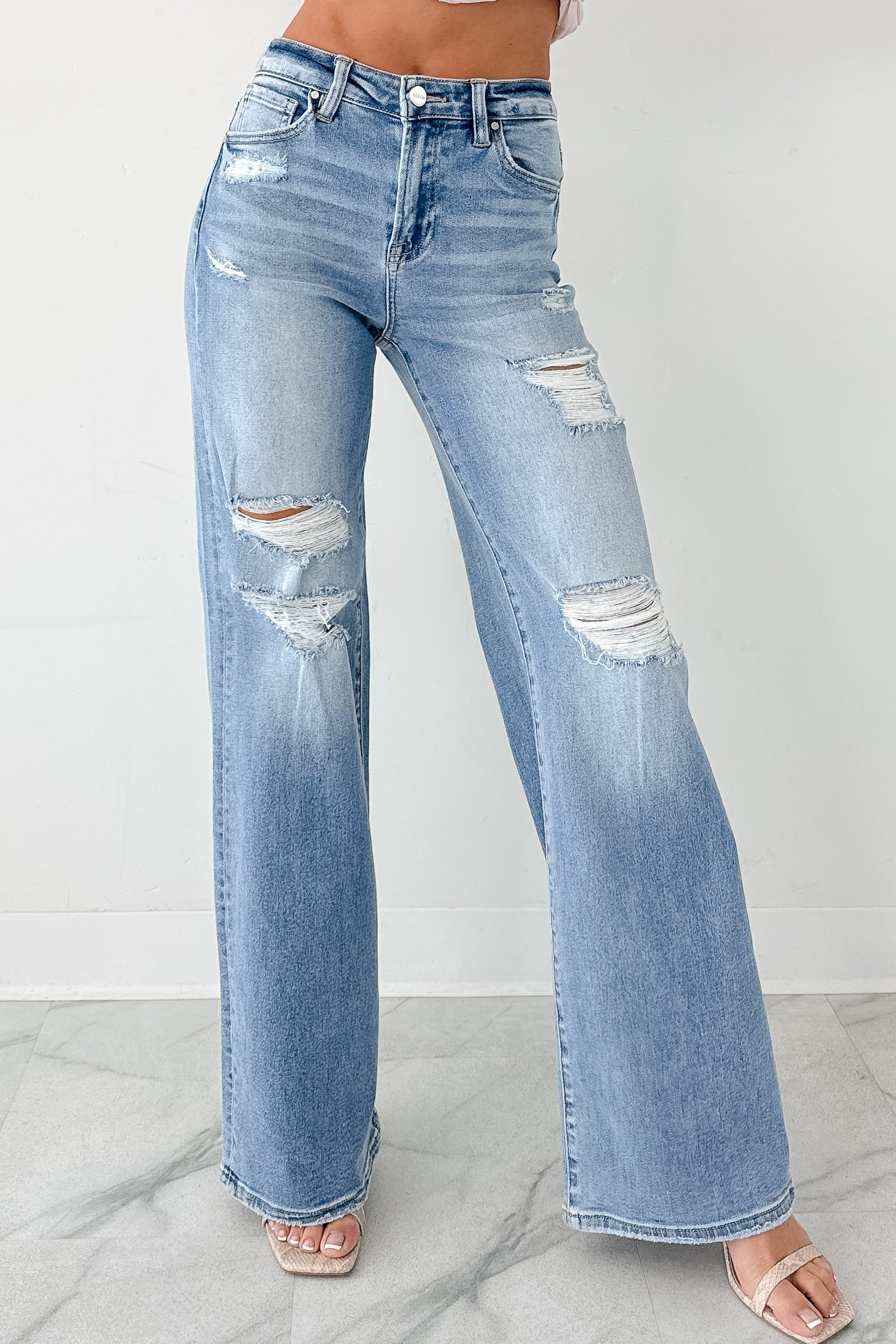 Desirae High Rise Wide Leg Risen Jeans (Light)-The Formal Wear