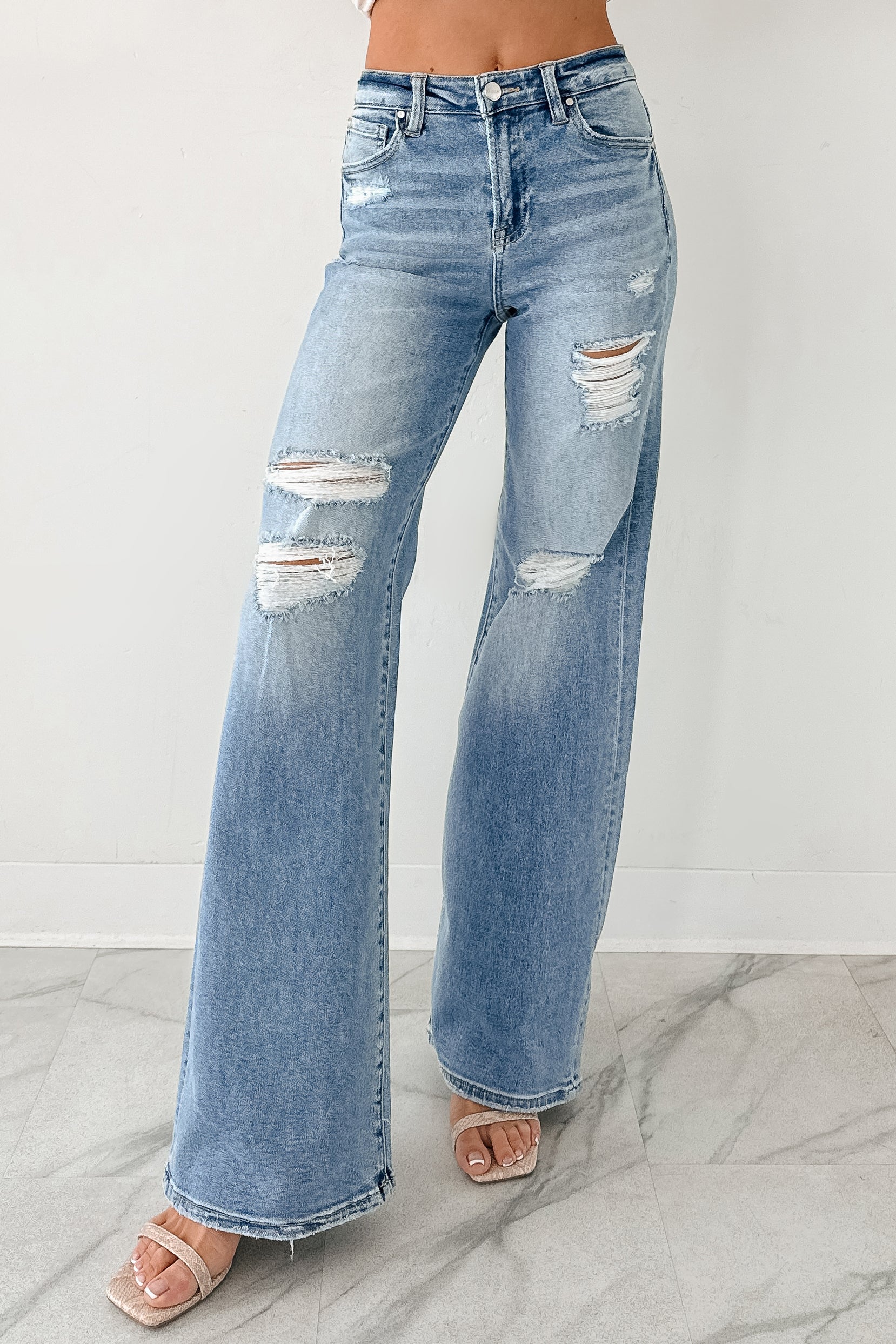 Desirae High Rise Wide Leg Risen Jeans (Light)-The Formal Wear