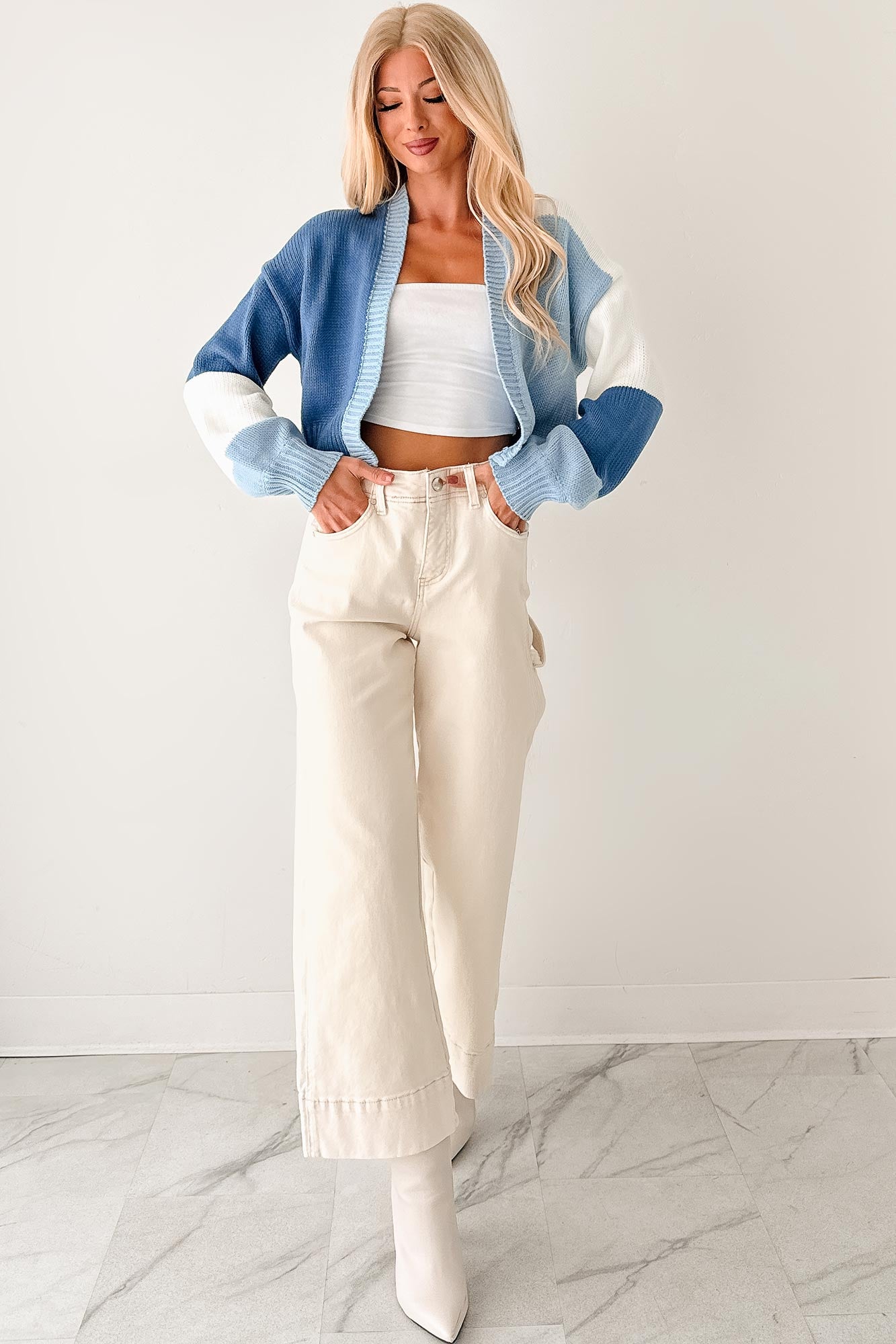 Couch Club Colorblock Long Sleeve Cardigan (Blue Combo)-The Formal Wear