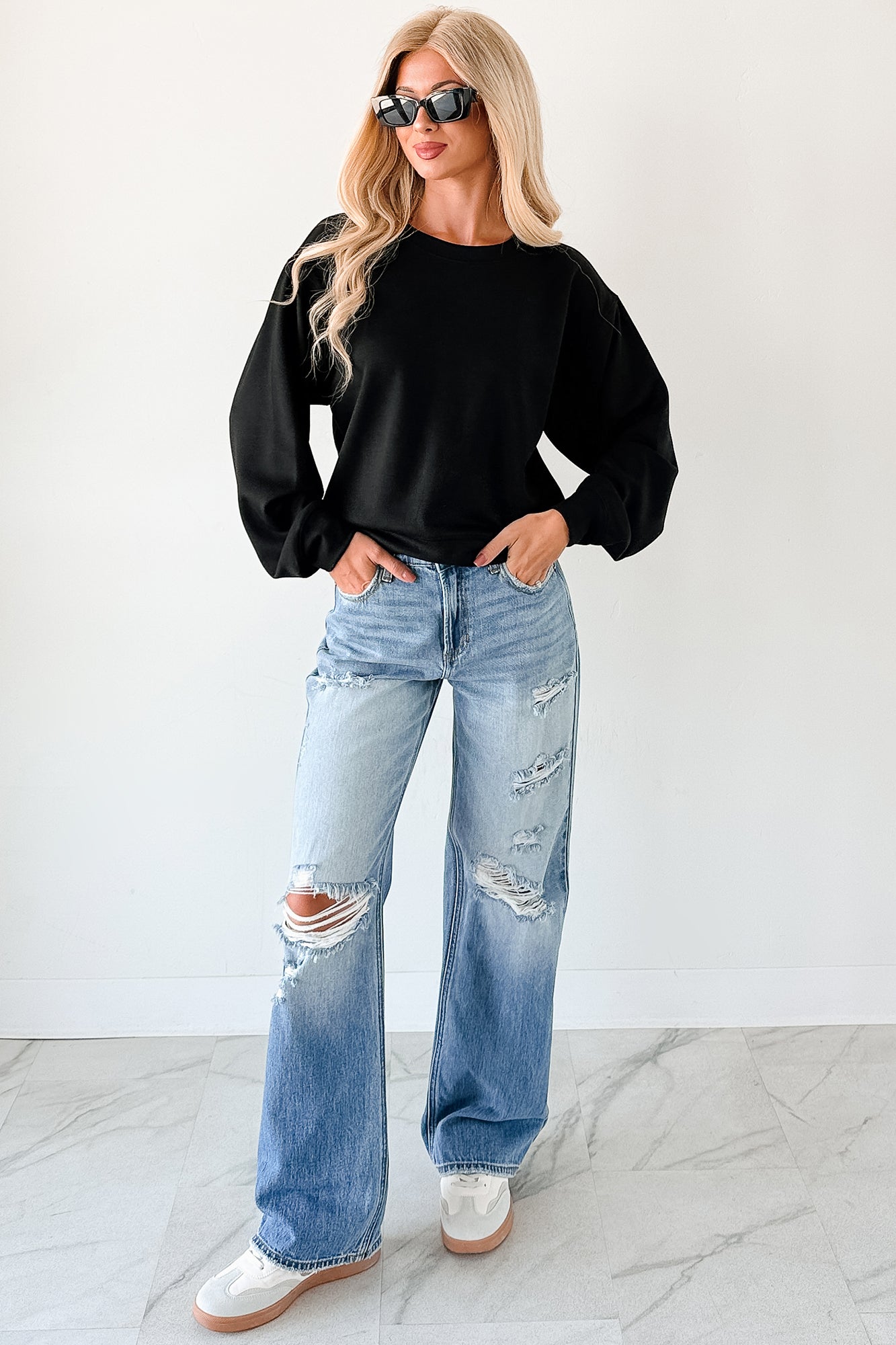 Raphael Mid-Rise Distressed Sneak Peek Jeans (Medium)-The Formal Wear