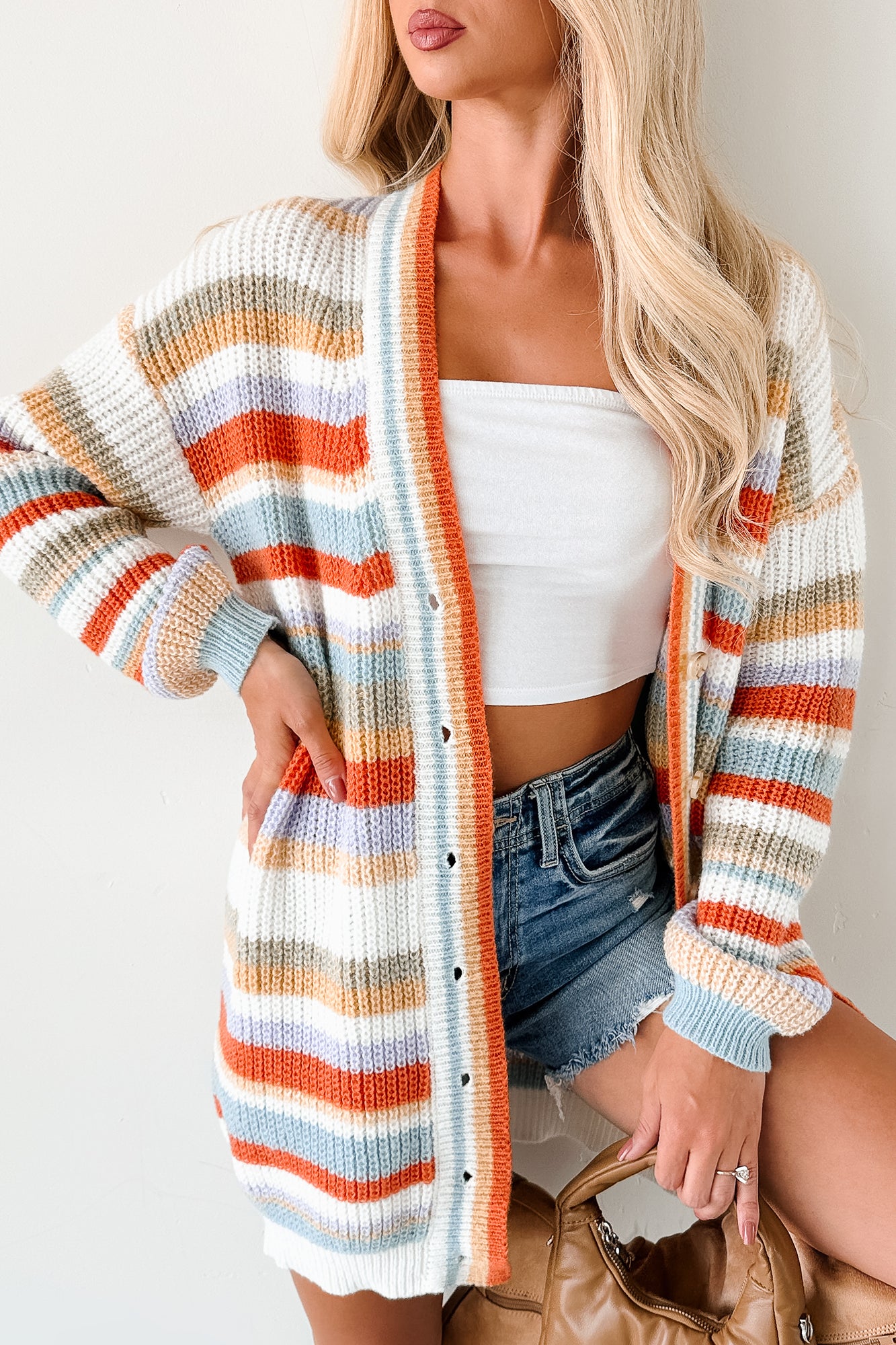 Carefree Comfort Striped Knit Cardigan (Multi)-The Formal Wear