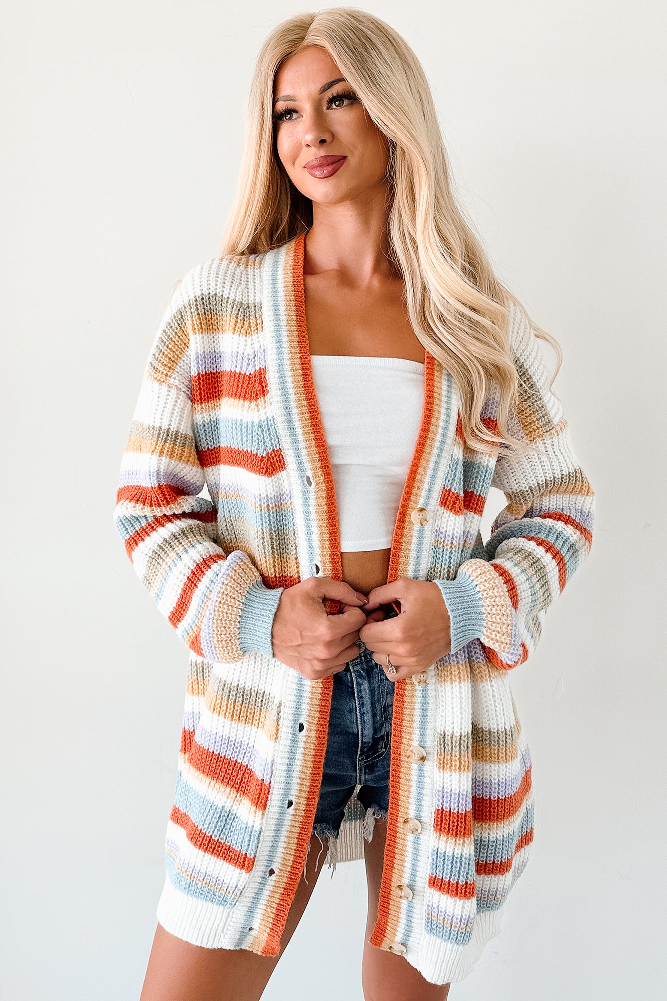 Carefree Comfort Striped Knit Cardigan (Multi)-The Formal Wear