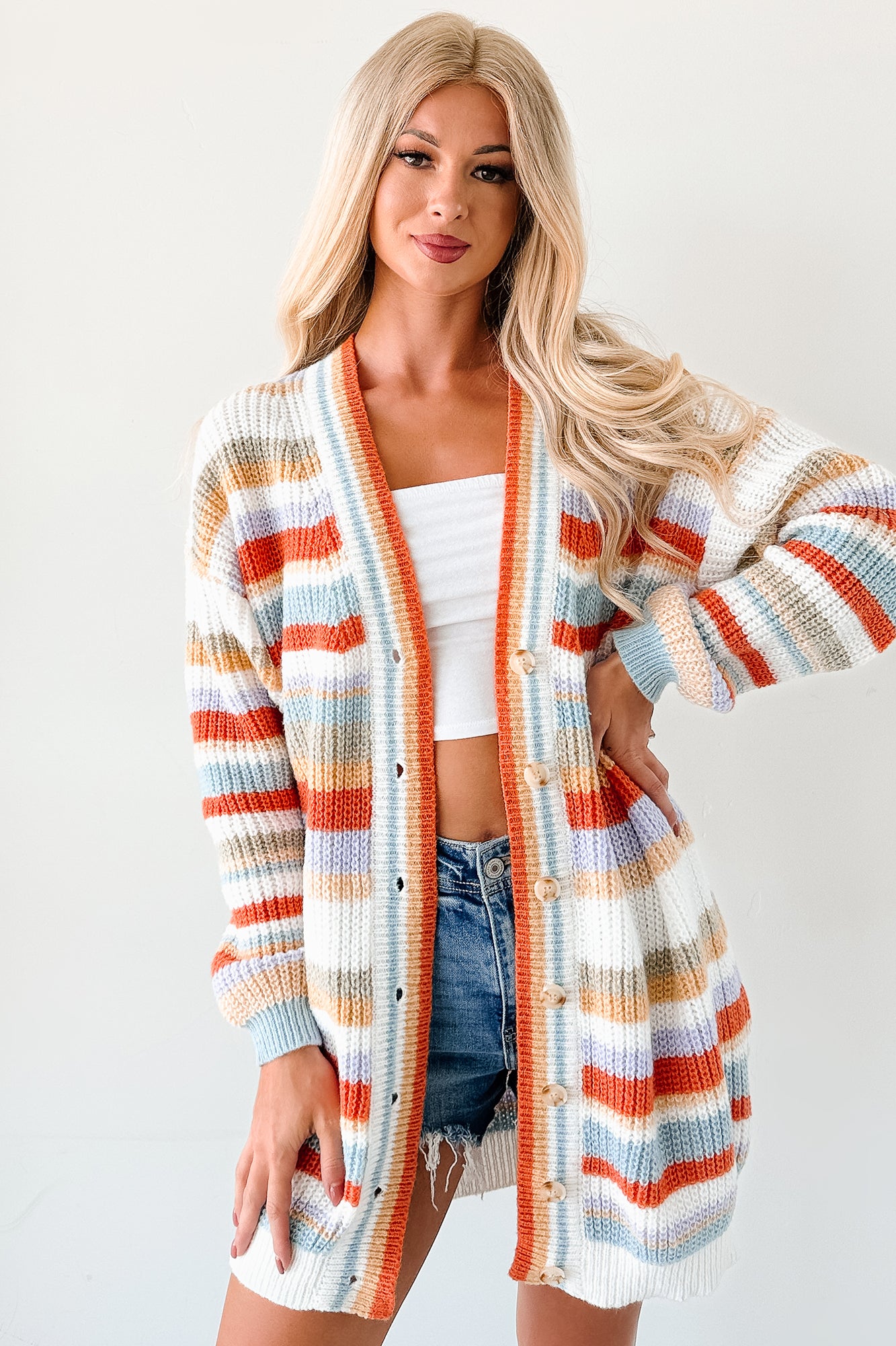 Carefree Comfort Striped Knit Cardigan (Multi)-The Formal Wear